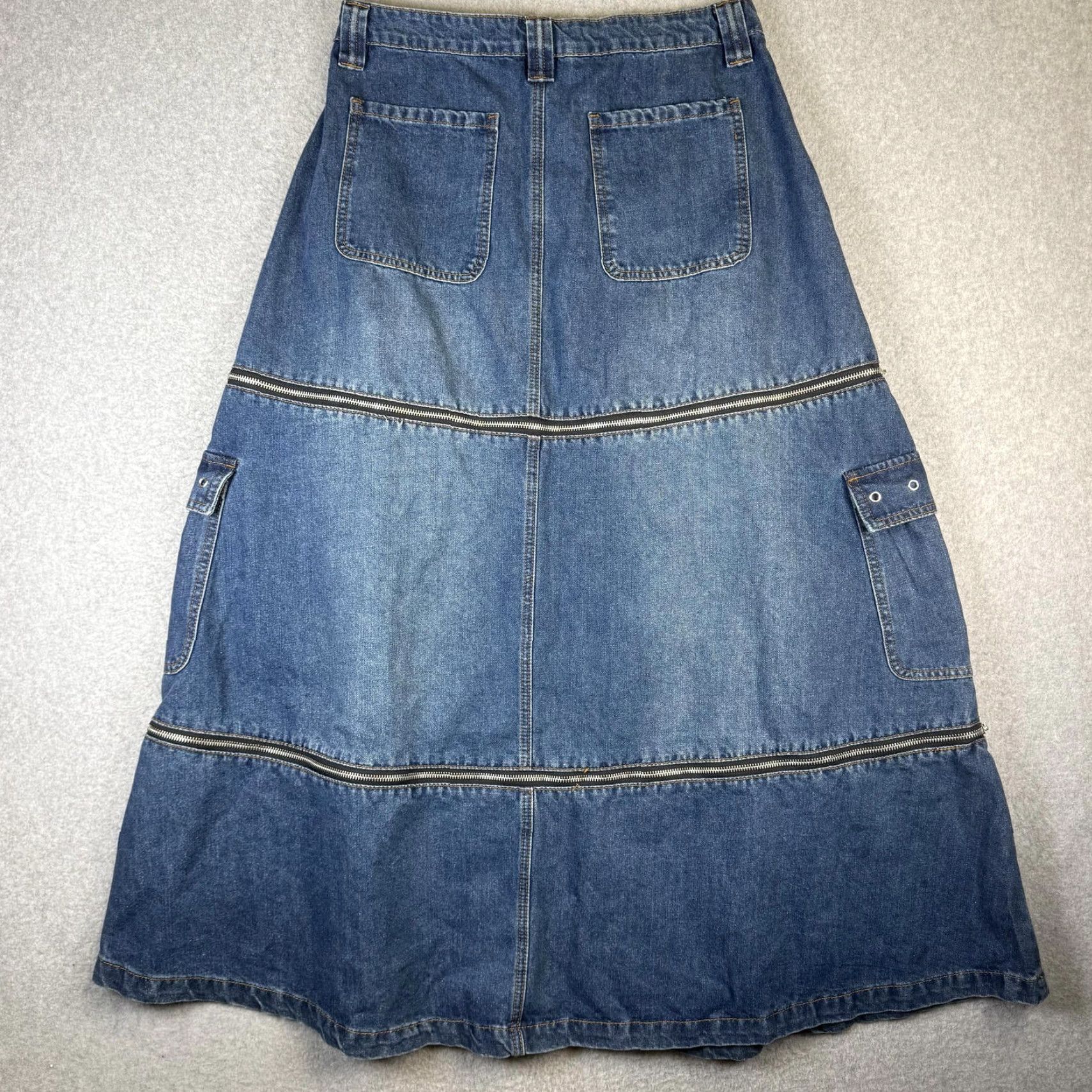 Vintage Social Collision Denim Cargo Zip off Midi Skirt Blue A line Y2K punk Womens XL Size 40" / US 18 - 6 Thumbnail
