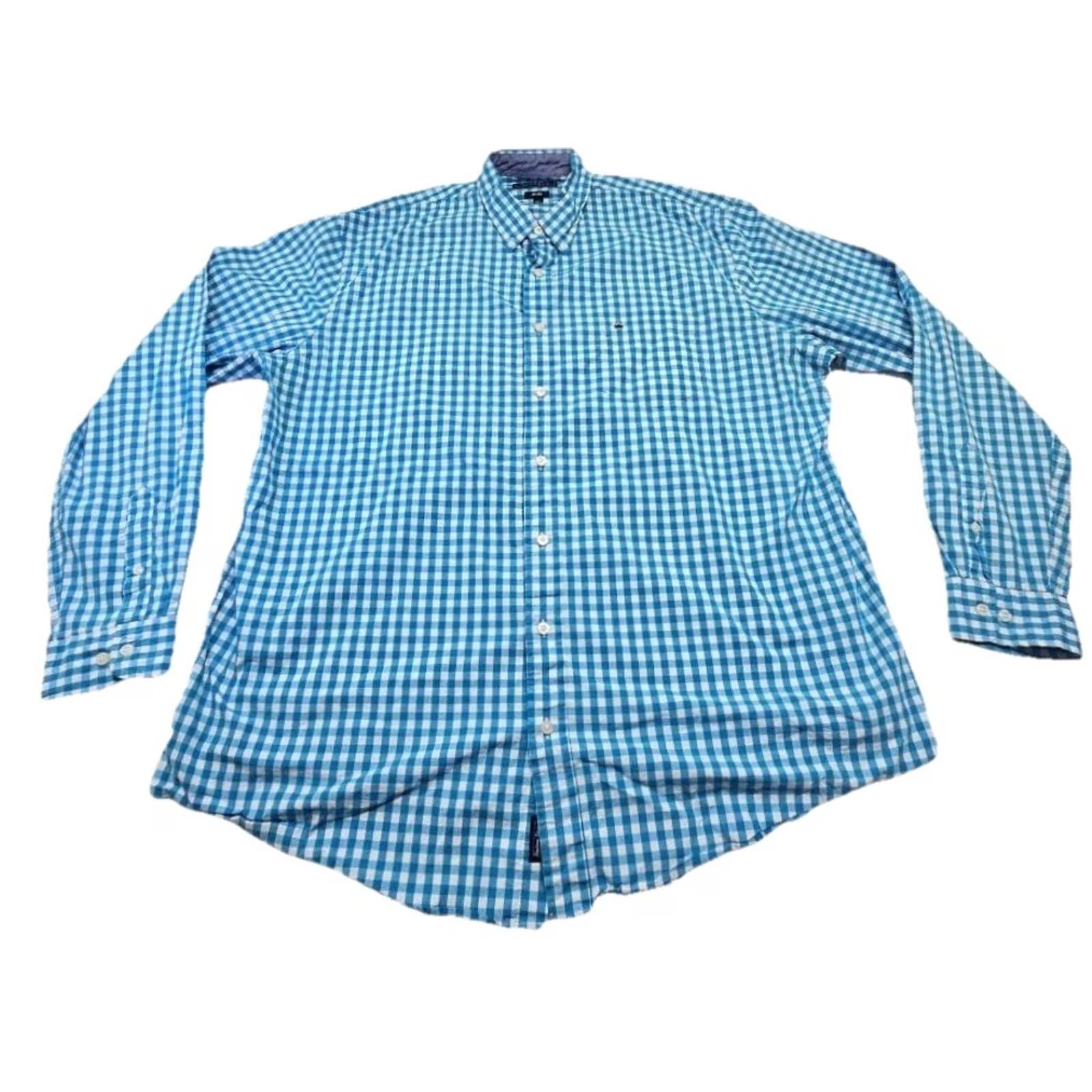 Vintage Crown And Ivy Button-Down Shirt 2XLT Long Sleeve Turquoise White Check Plaid Big & Tall Men’s Shirt Size US XXL / EU 58 / 5 - 3 Thumbnail