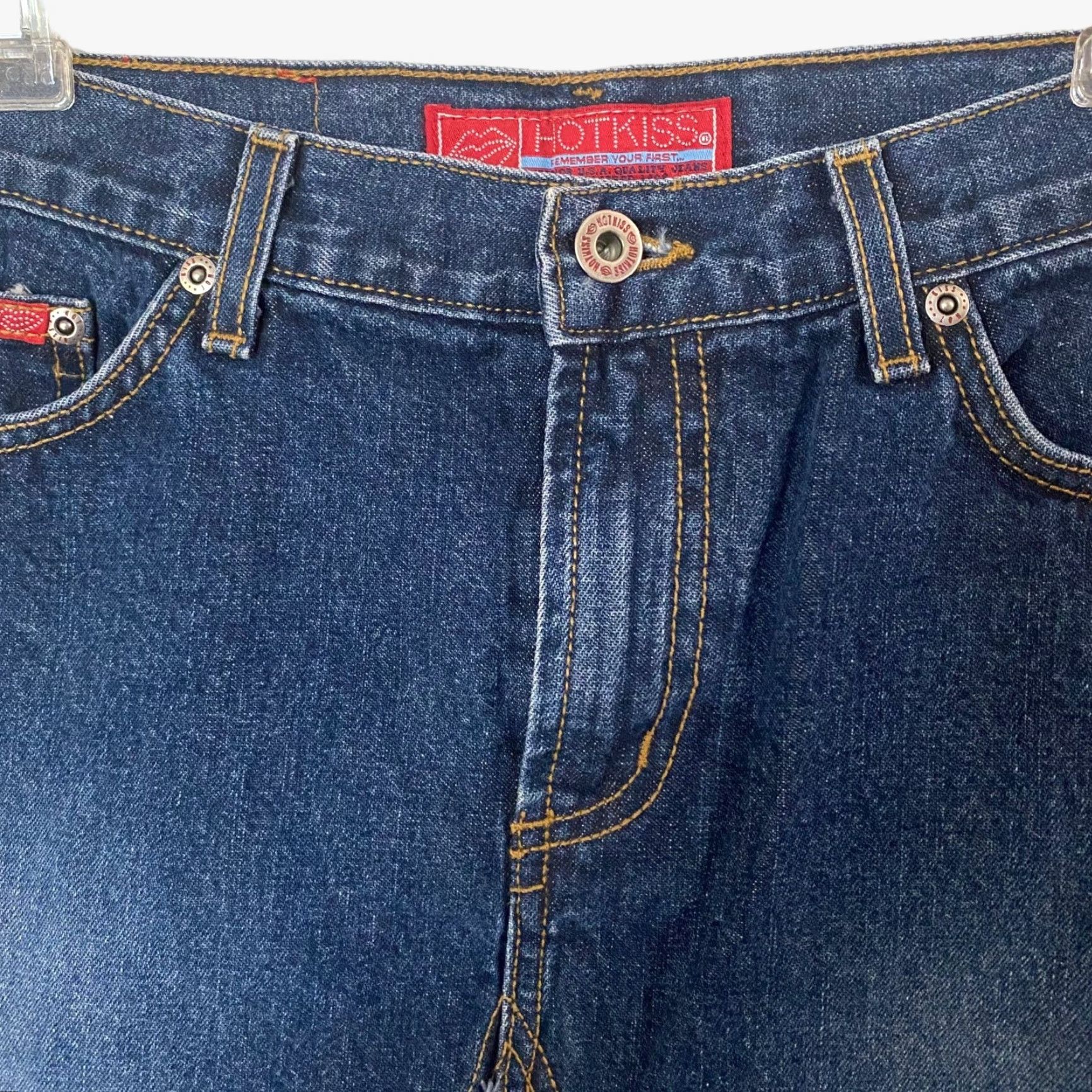 Vintage VINTAGE Hot Kiss Denim Skirt Jeans Skirt High-Waisted A-Line Fringe Blue 31 Women's Short 21" 100% Cotton Mens? Womens Size 24" / US 00 / IT 34 - 5 Thumbnail