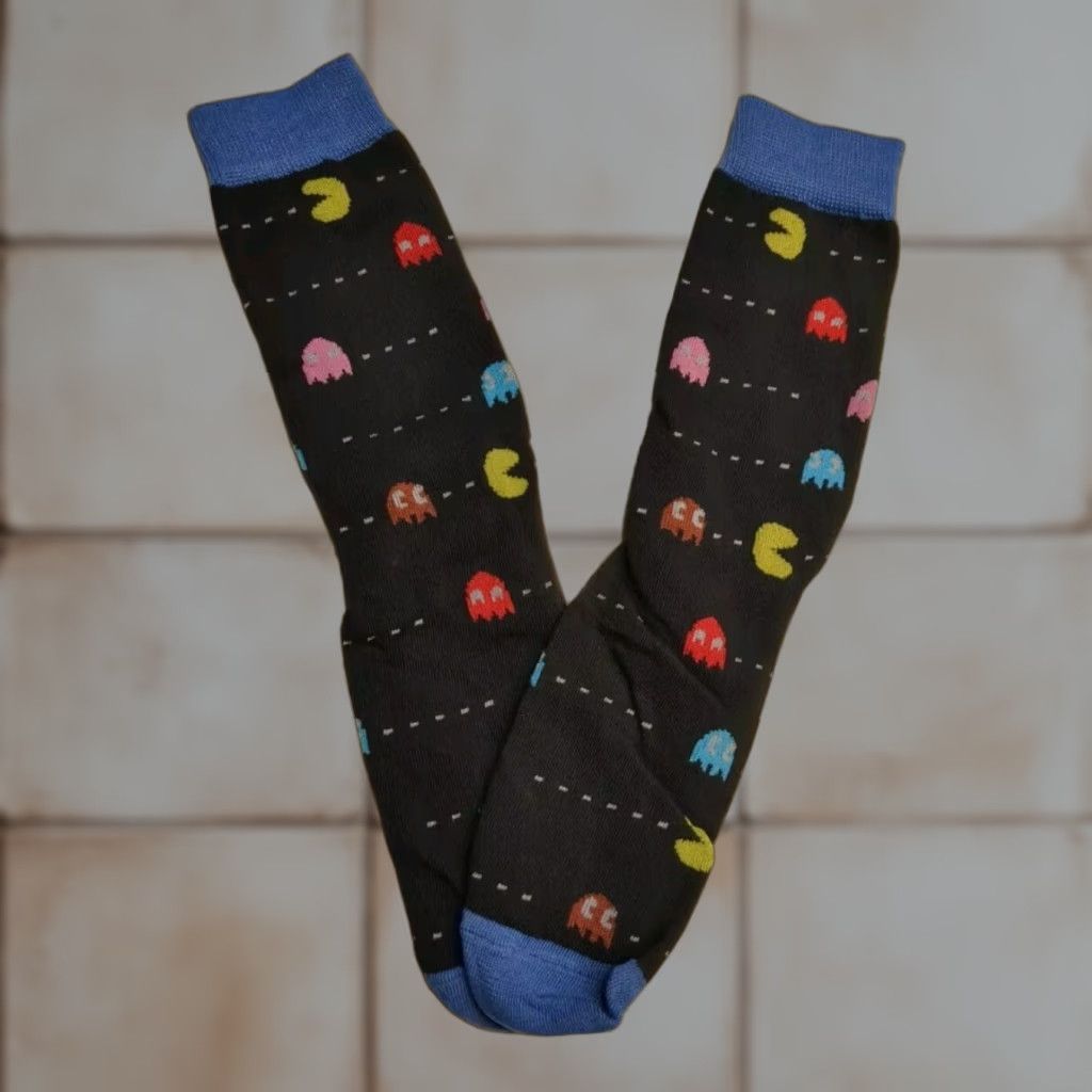 Vintage VINTAGE Pac Man Socks Black Toe Box Cotton Blend One Size Pac-Man Stretch Size ONE SIZE - 1 Preview