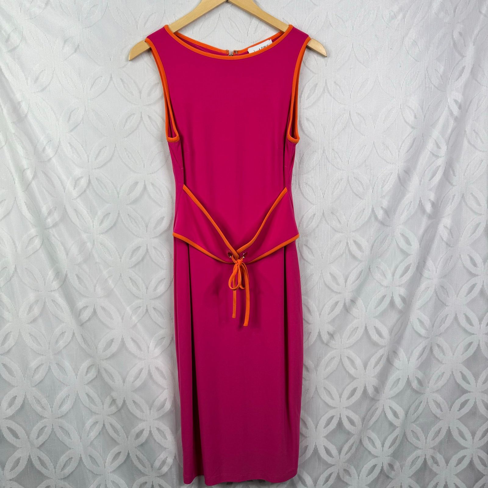 Joseph Ribkoff Pink Sheath Belted Boat-neck Dress