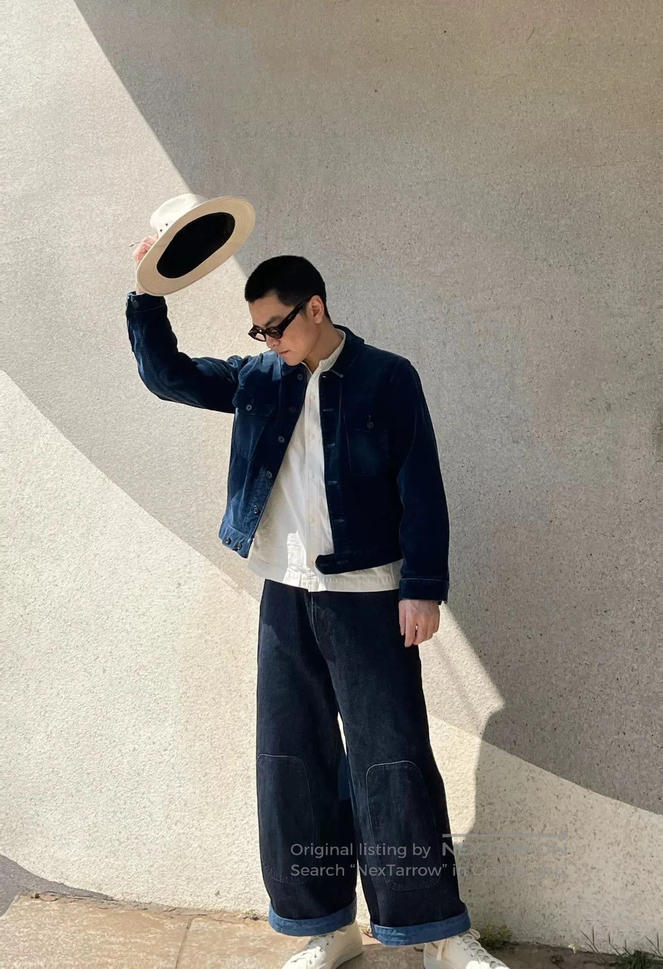 porter classic denim wide pants for men.
