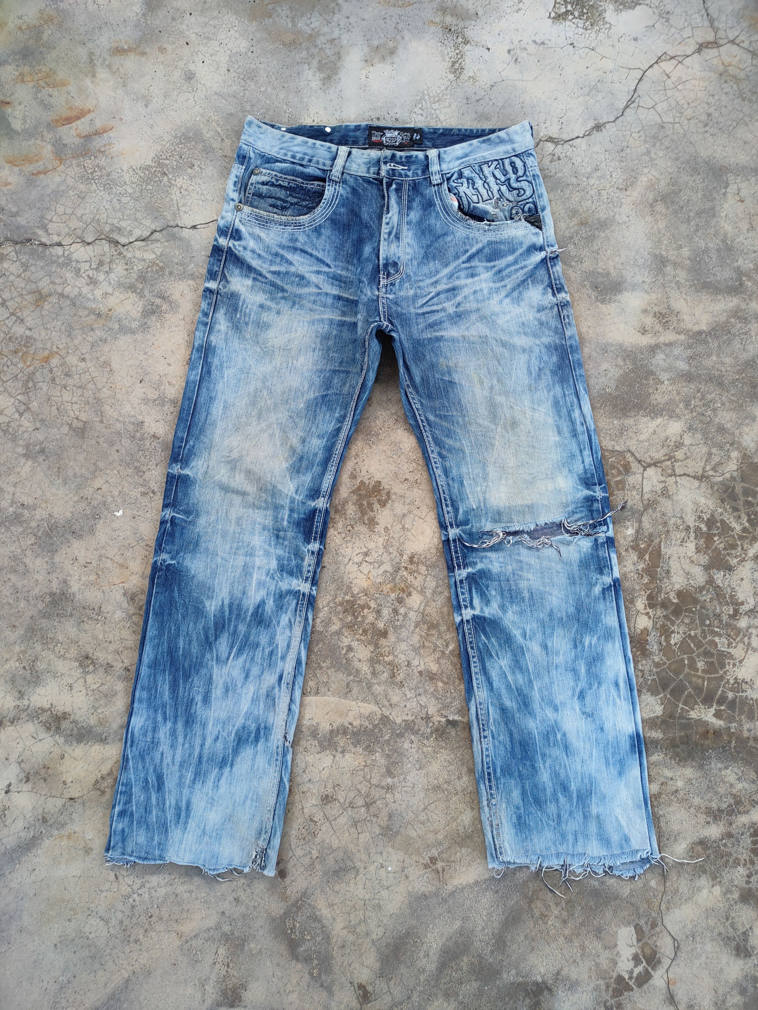 Akademiks × Japanese Brand × Jean VINTAGE AKADEMIKS FADED STORM DISTRESSED JEANS PANTS Size US 34 / EU 50 - 1 Thumbnail