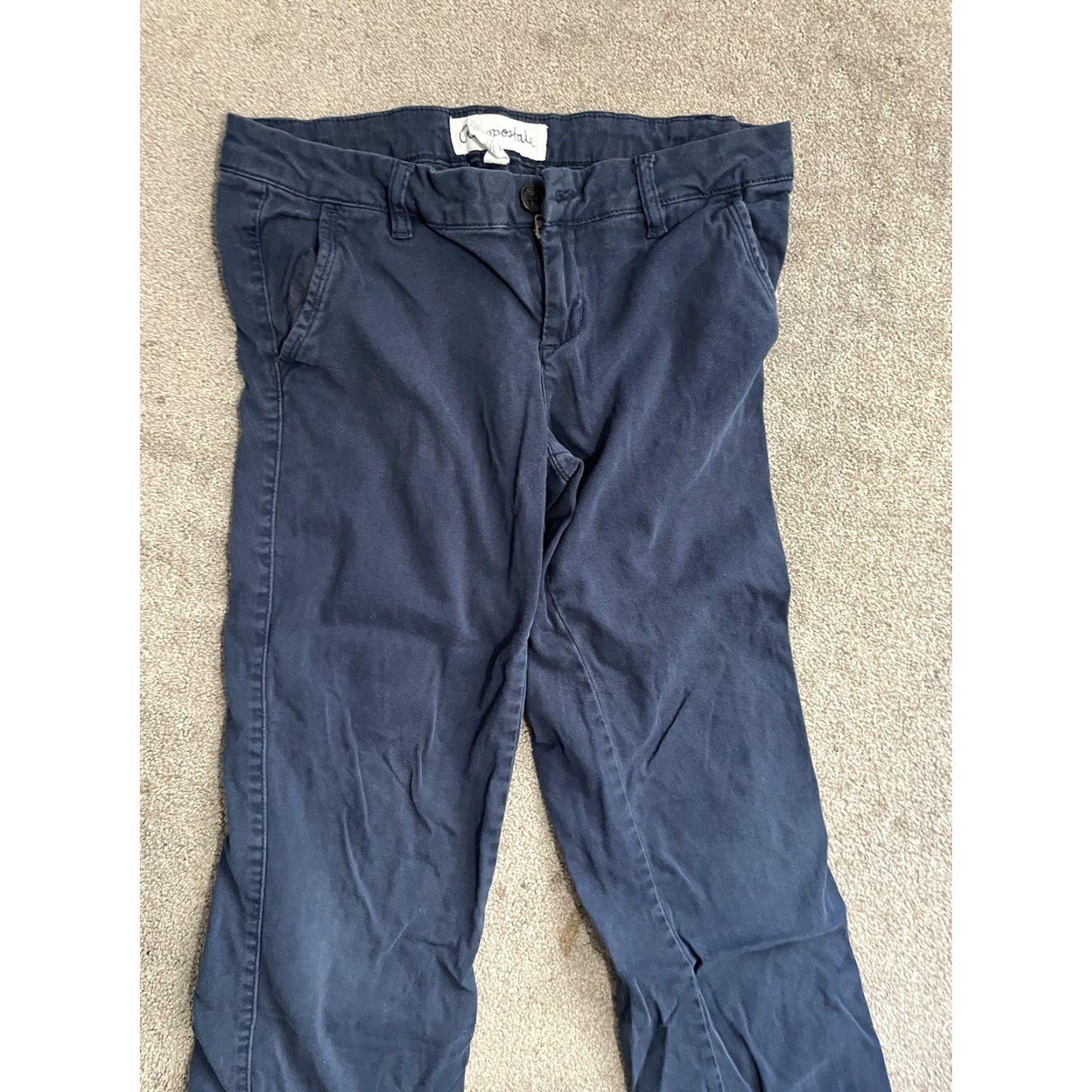 Vintage Aéropostale Women Skinny Stretch Chino Pants Navy Blue Size 8 Long Distresse Casual Everyday Wear Womens Pants Size 30" / US 8 / IT 44 - 2 Thumbnail