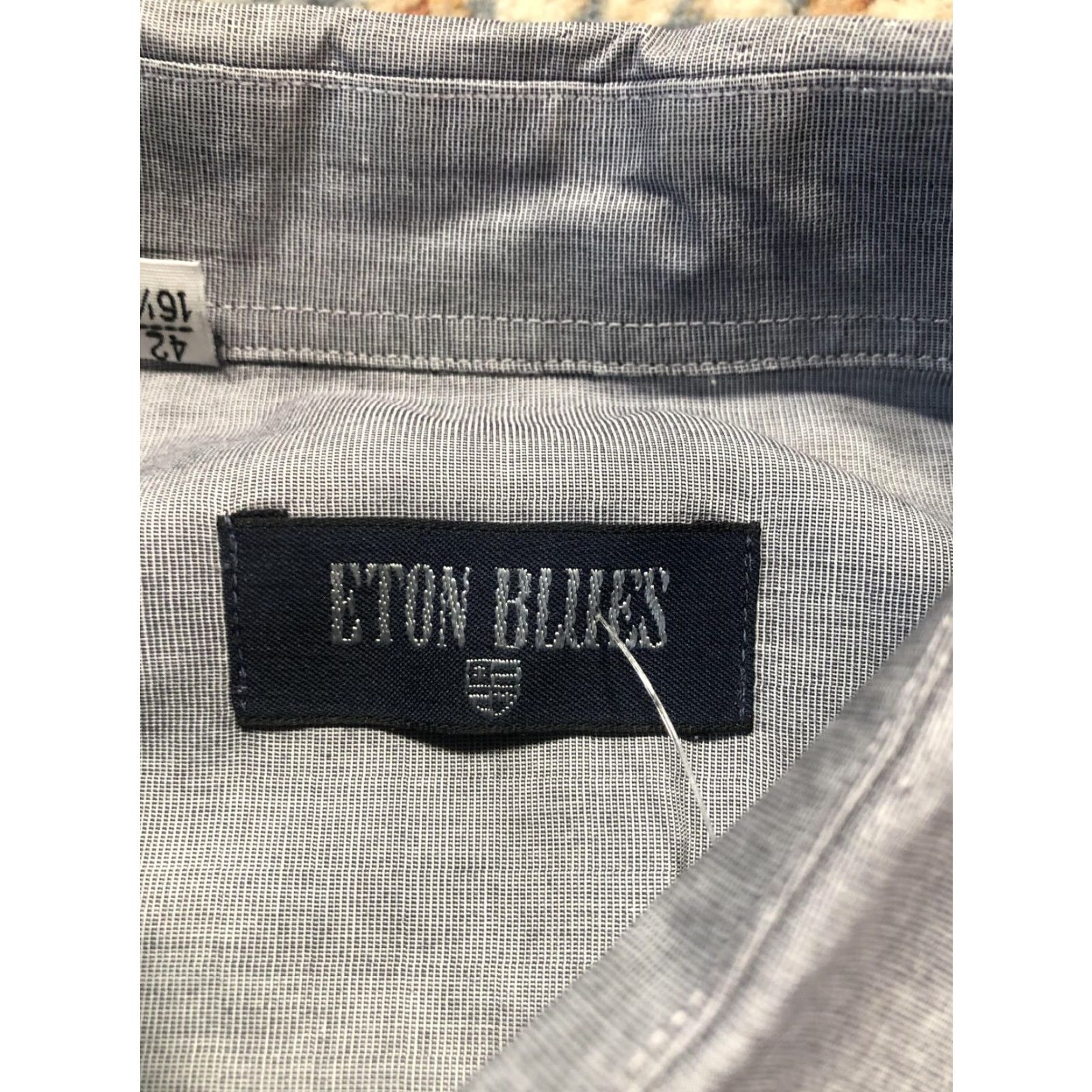 Eton Eton Blues Dress Shirt Mens 16.5 Blue Solid Long Sleeve Button Front Casual Shirt Size US XL / EU 56 / 4 - 7 Thumbnail