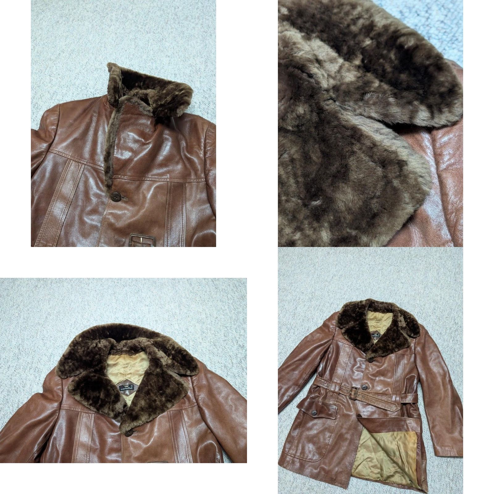 Vintage VINTAGE Cortefiel overcoat Men Belted Lambskin Leather 44 L Brown Fur Collar Coat Fur Barnstomer Norfolk Mouton Size US L / EU 52-54 / 3 - 8 Thumbnail