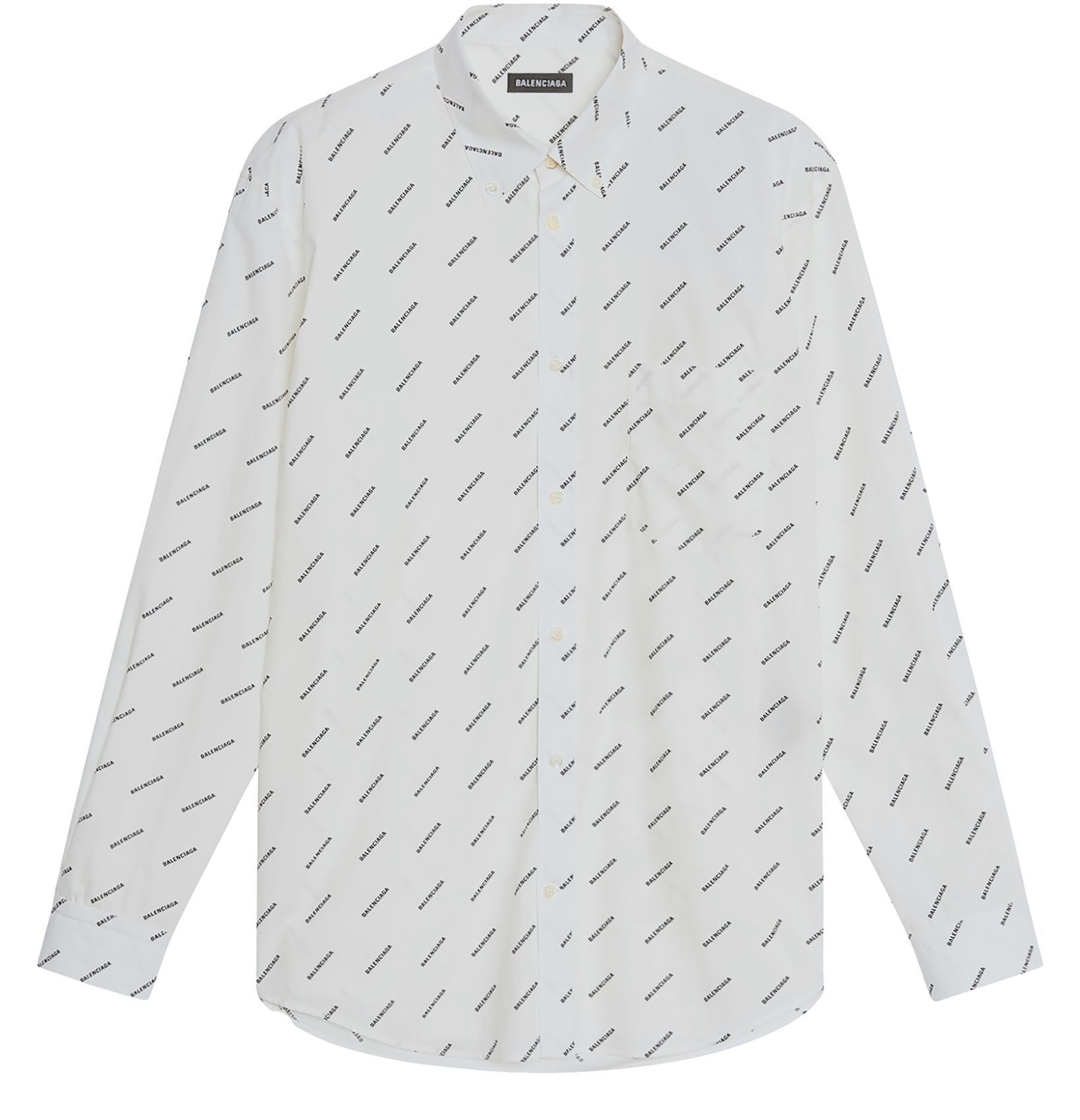 image of Balenciaga O1Srvl11E0524 Allover Logo Normal Fit Shirt In White/black, Men's (Size Large)