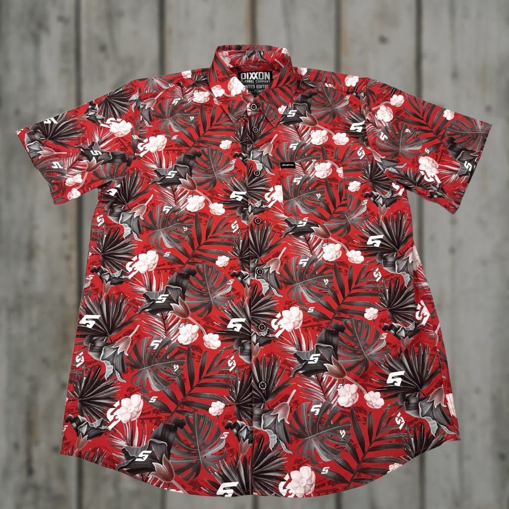 ALOHAS Dixxon Shirt Mens L Red Floral Hawaiian Button Up Short Sleeve Collared Snap-On Tool Graphic Size US L / EU 52-54 / 3 - 1 Thumbnail