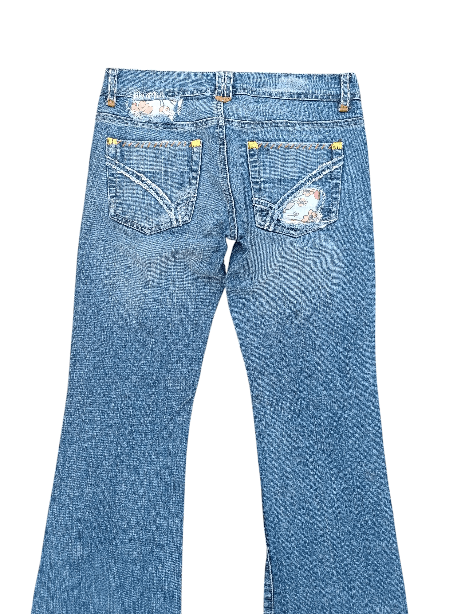 Japanese Brand FLARED ⚡️ Back Number Floral Distressed Faded Bootcut Denim Size US 30 / EU 46 - 16 Thumbnail