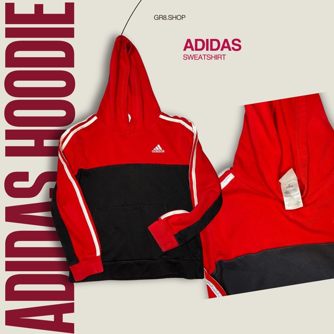 Adidas Adidas Kids Red & Black Hoodie Sweatshirt M (10-12) Made In Size US M / EU 48-50 / 2 - 1 Thumbnail