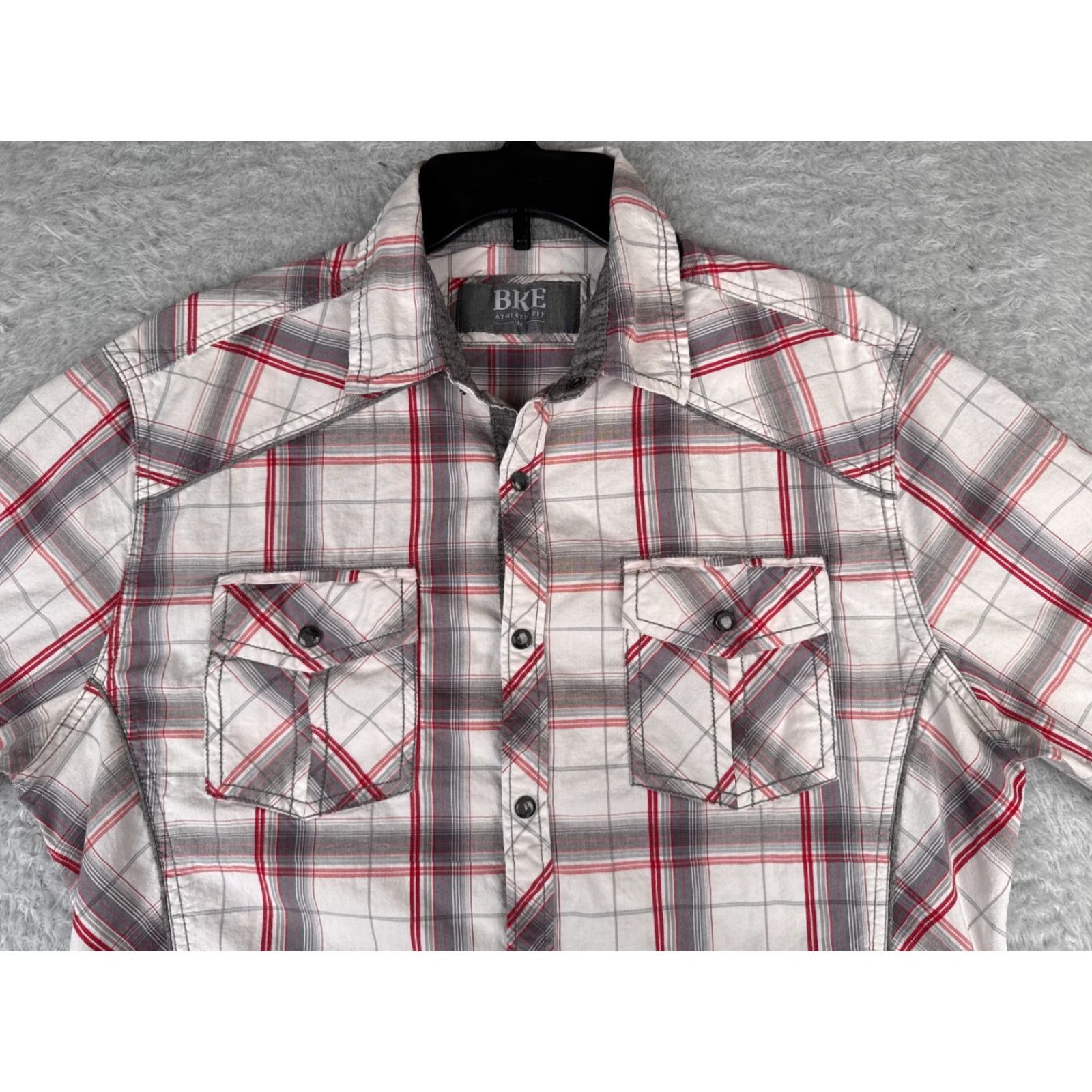 Vintage BKE Shirt Mens Medium White Plaid Red Gray Pearl Snap Long Sleeve Buckle Size US M / EU 48-50 / 2 - 4 Thumbnail