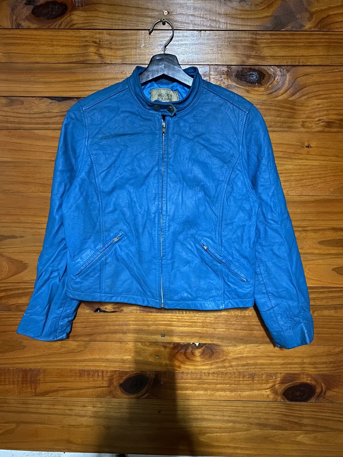Genuine Leather Vintage Melody Square Blue Cropped Jacket Quilted Lining Size M / US 6-8 / IT 42-44 - 3 Thumbnail
