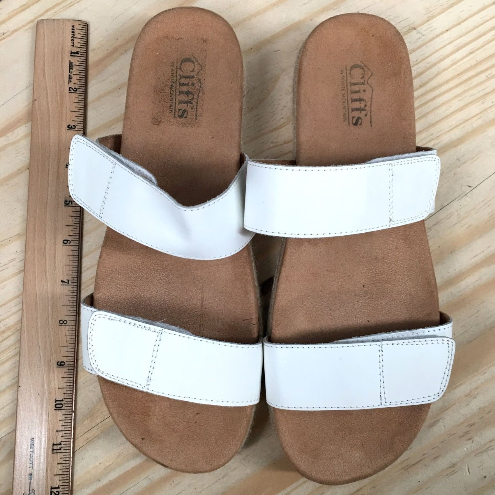Vintage Cliffs by White Mountain Sandals Womens 10 M Tionna Slide White Leather Open Toe Casual Slip On Shoes Size US 10 / IT 40 - 5 Thumbnail