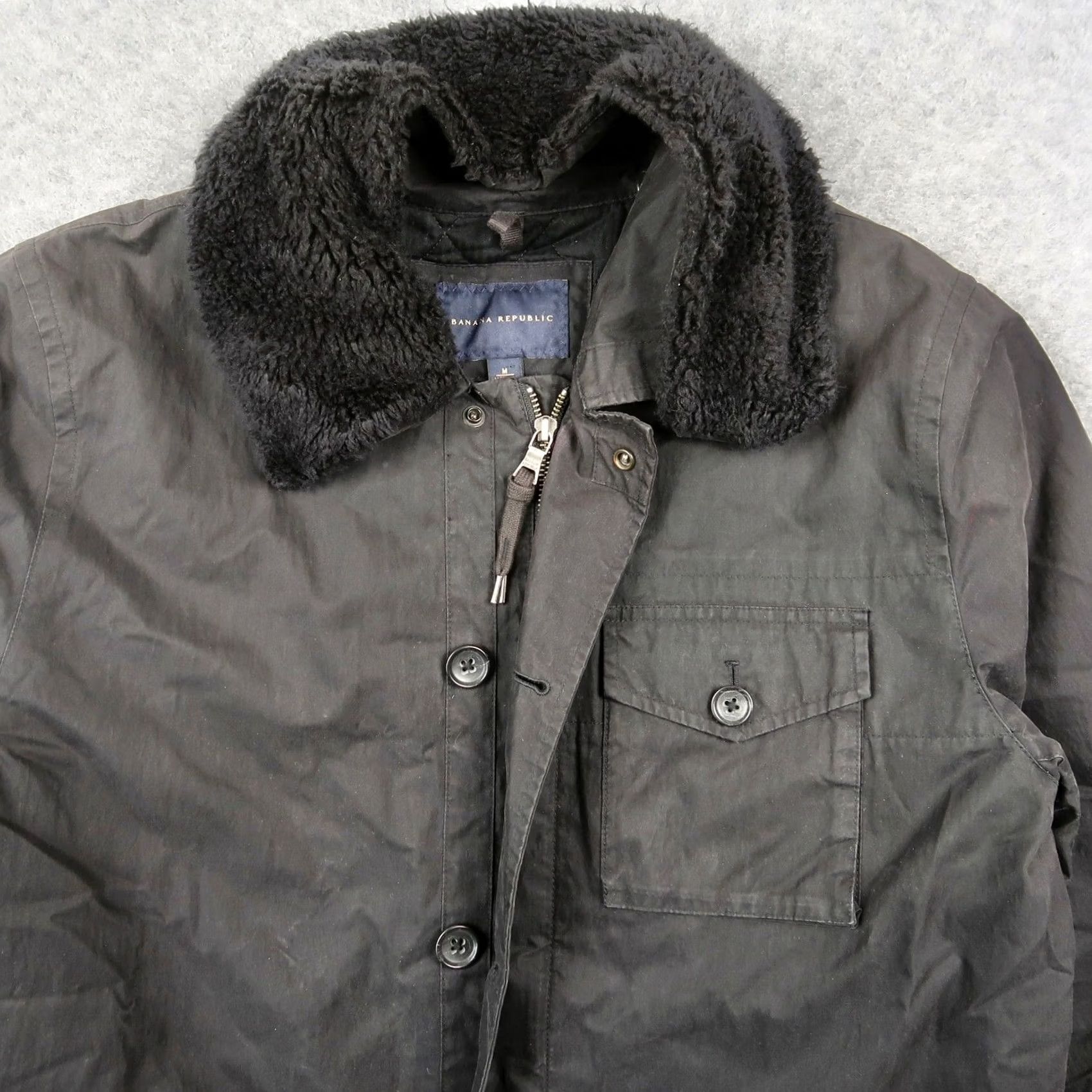 Banana Republic Banana Republic Mens Field Jacket Black M Detachable Faux Shearling Collar Quilt Size US M / EU 48-50 / 2 - 3 Thumbnail