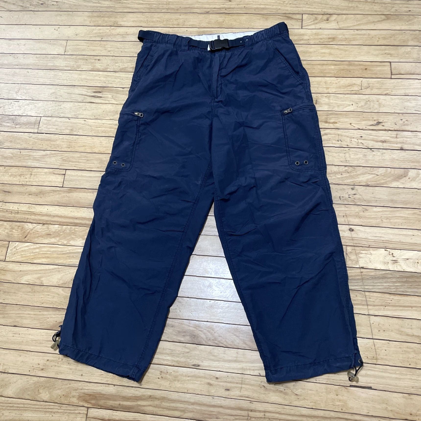 Old Navy VINTAGE Old Navy Brand vtg Y2k Cargo Pants Men L Baggy Paratrooper Navy Blue Belted Zip Pockets Tech 38x29 Size US 33 - 3 Thumbnail