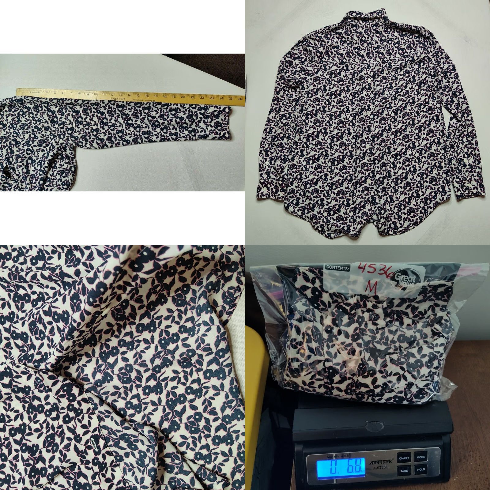 Banana Republic Banana Republic Women Medium Blue Floral V-Neck Back Button Pullover Top Size M / US 6-8 / IT 42-44 - 8 Thumbnail