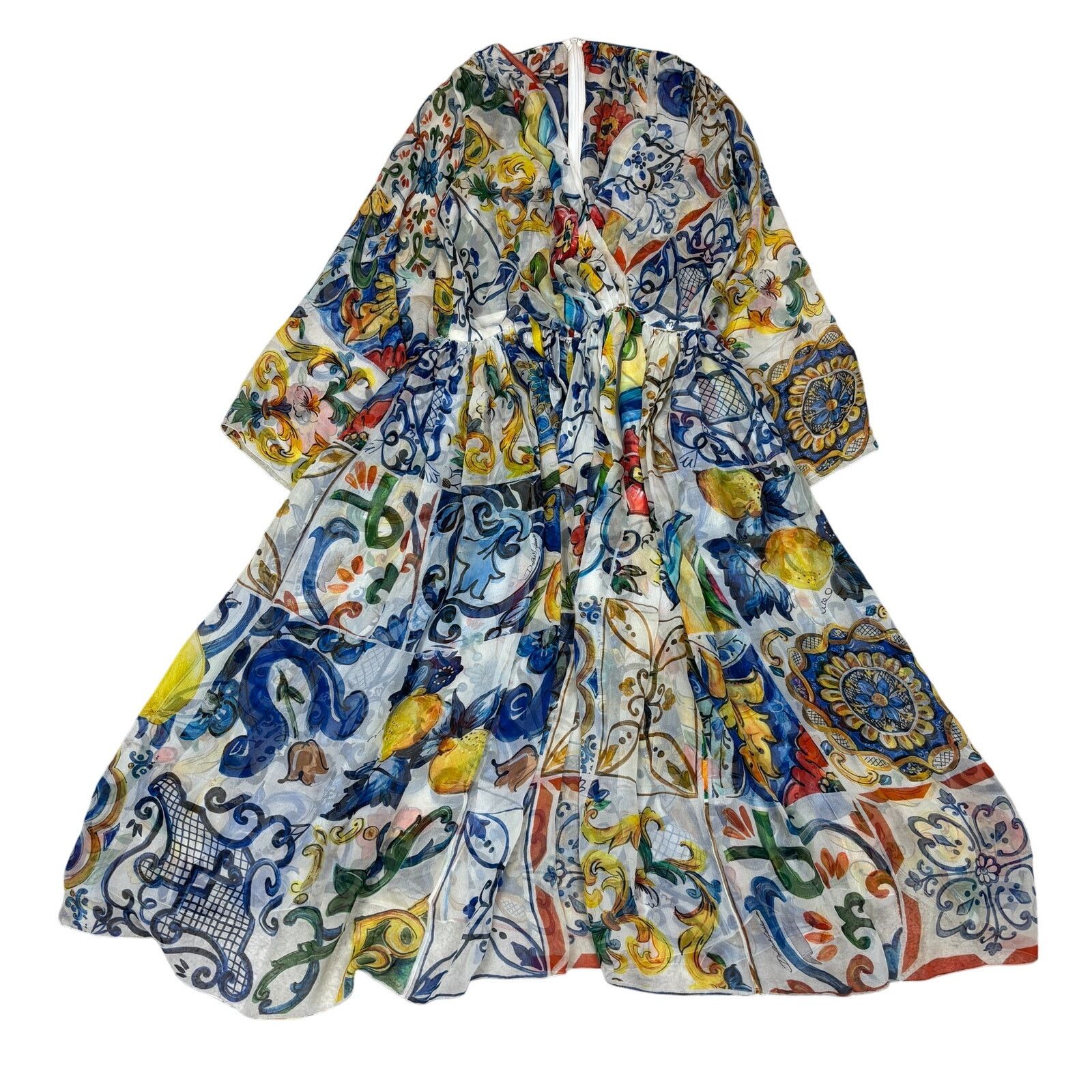 Dolce & Gabbana Dolce & Gabbana Majolica Silk Wide Sleeves Dress Women's 40 Size S / US 4 / IT 40 - 2 Thumbnail