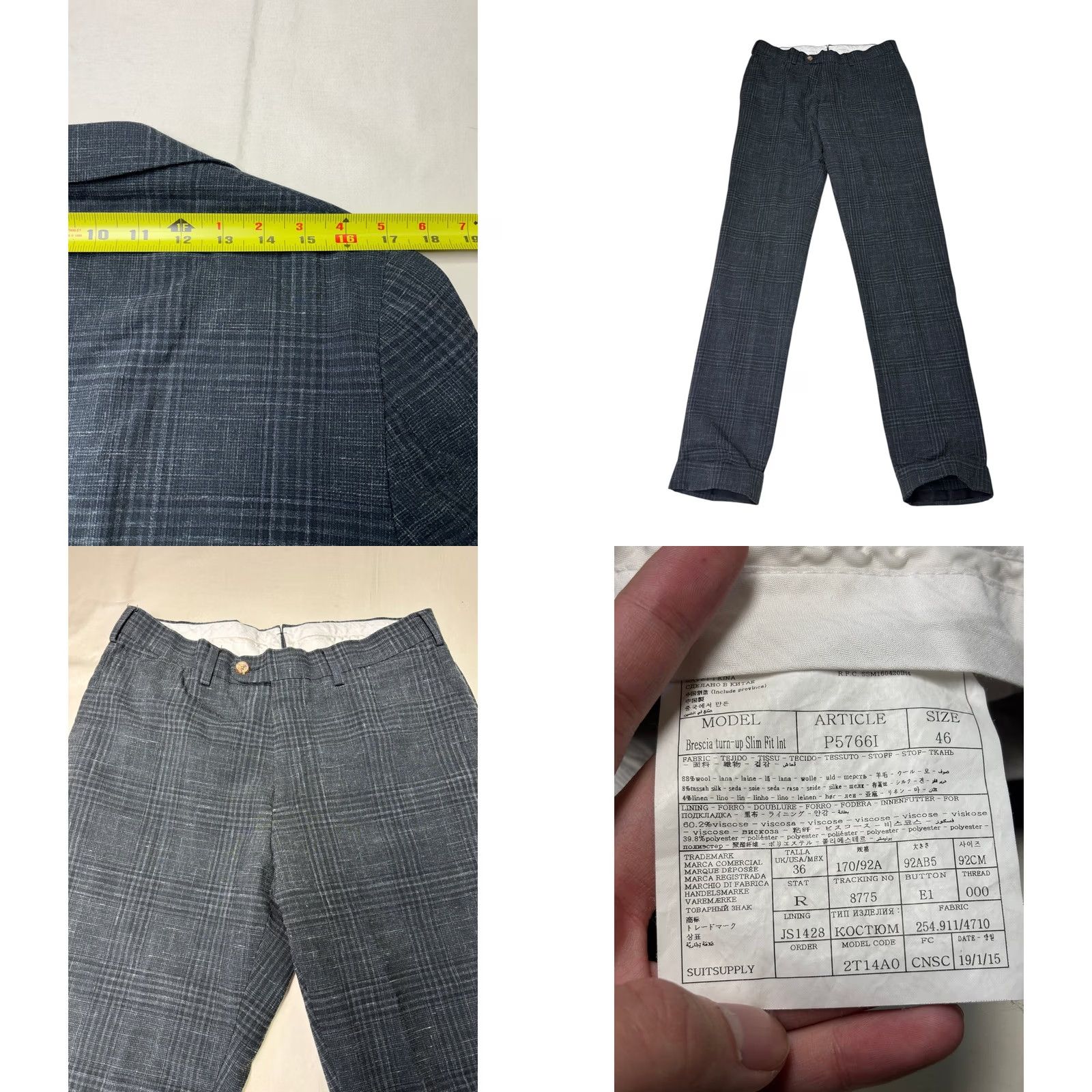 Suitsupply Suitsupply Suit 2 Piece Plaid Slim Wool Silk Linen 46 Regular Gray Men’s Formal Business Winter 30W 31L Size 46R - 9 Thumbnail