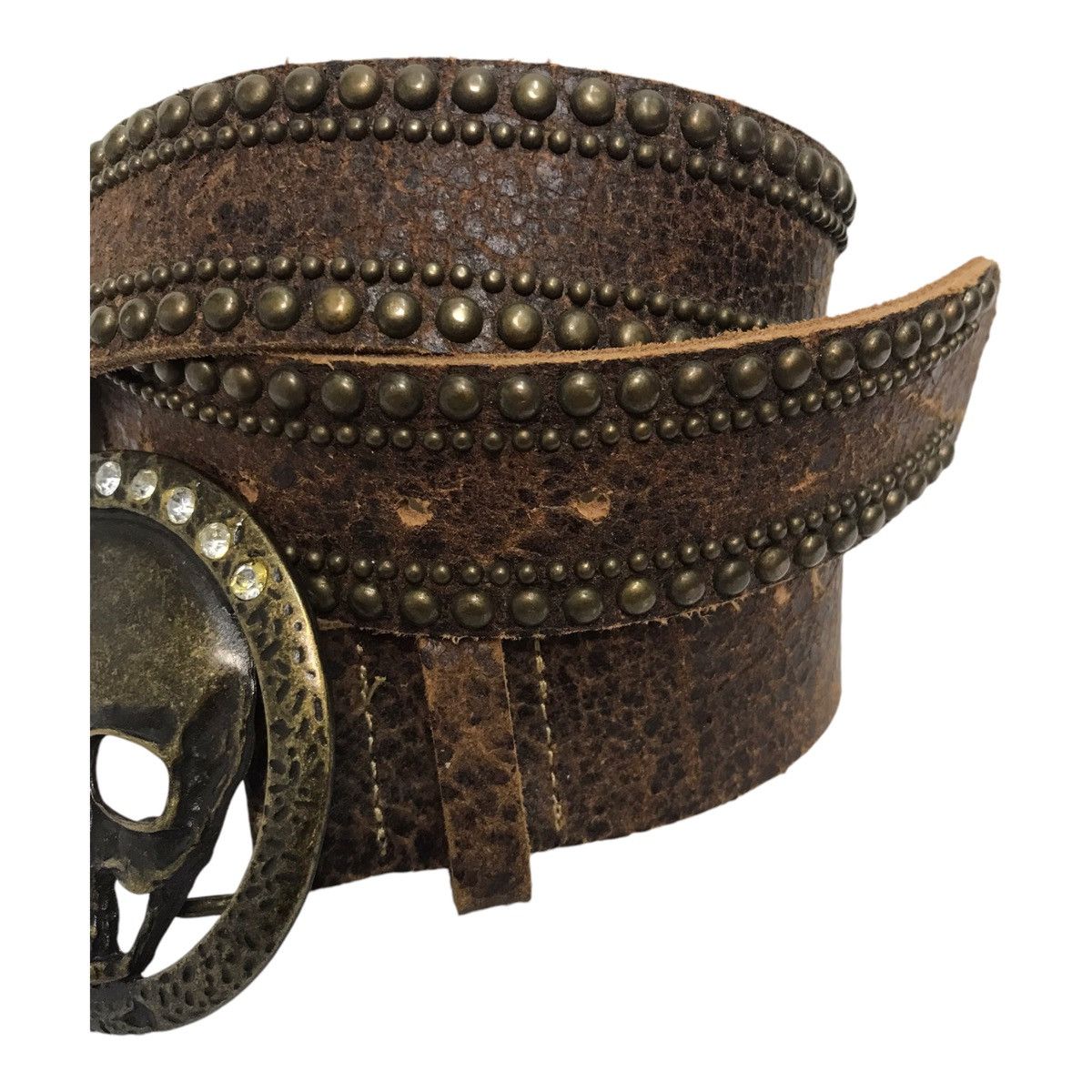 Hysteric Glamour × If Six Was Nine × Japanese Brand Skull Diamond Studded Brown Leather Belt Size ONE SIZE - 4 Thumbnail