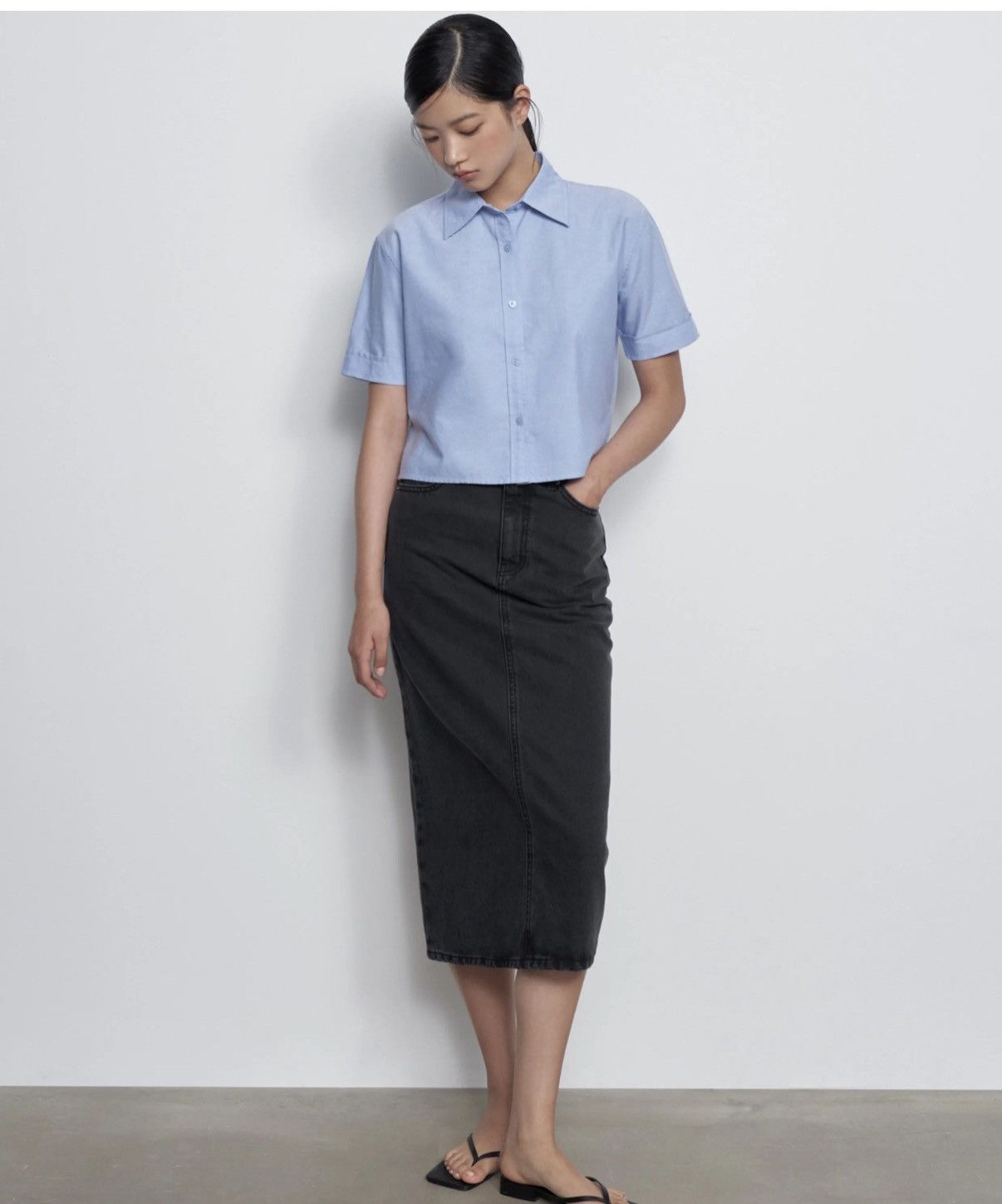 MUSINSA Musinsa Standard Denim Midi Skirt Washed Black sz XS Size 24" / US 00 / IT 34 - 4 Thumbnail