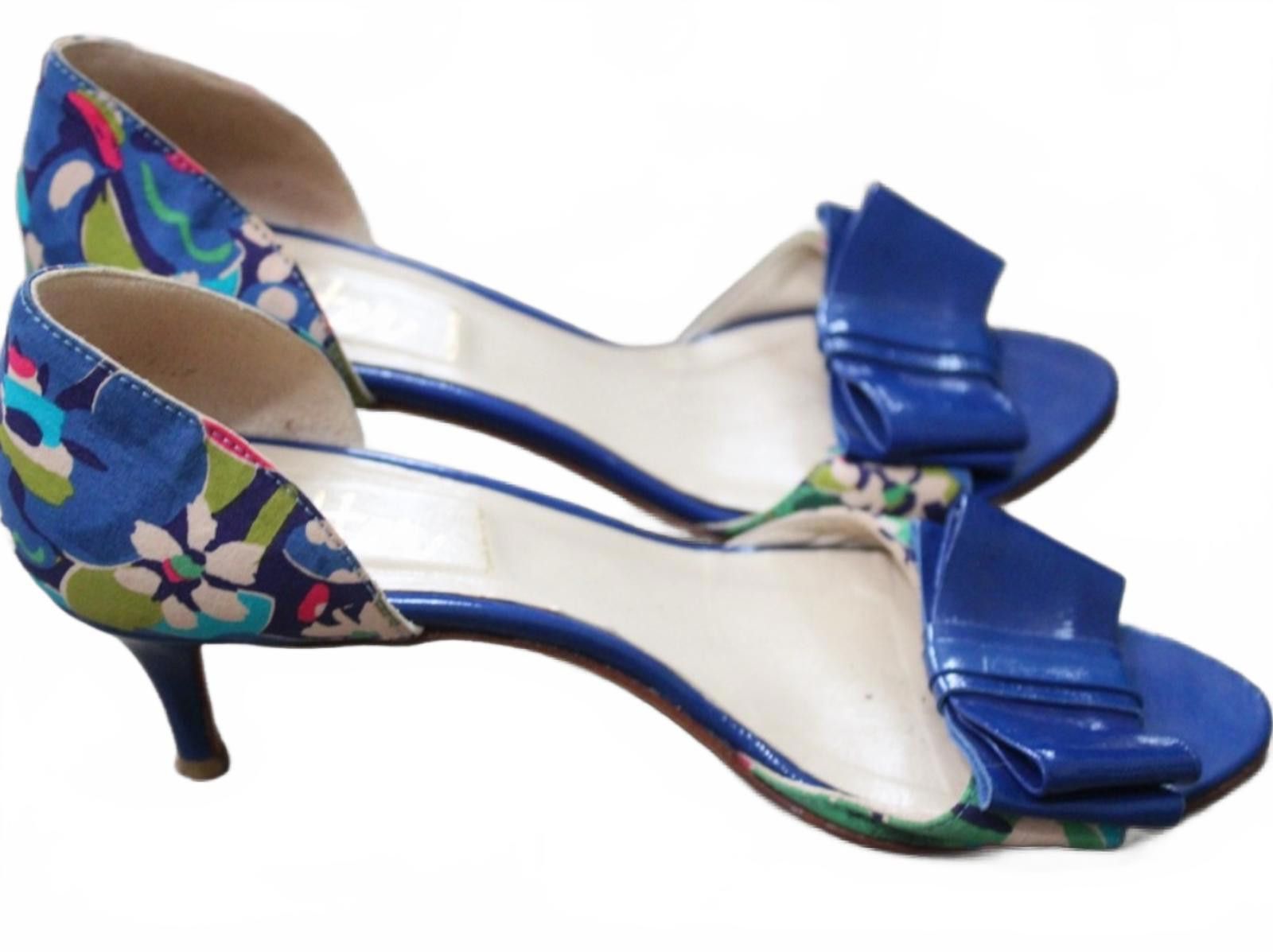 Butter Goods Butter Brand Blue Floral Print Open Toe Kitten Heel Pumps 8 Size US 8 / IT 38 - 3 Thumbnail