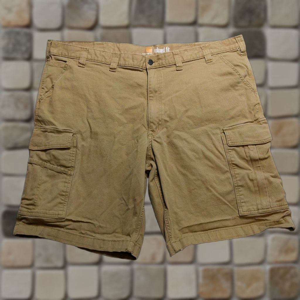 Carhartt Carhartt Shorts Mens 46 Khaki Relaxed Fit Canvas Work Utility Cargo Shorts Beige Cotton Canvas Cargo Pocket Zipper Button Casual Workwear Mens 46 Size US 30 / EU 46 - 1 Thumbnail
