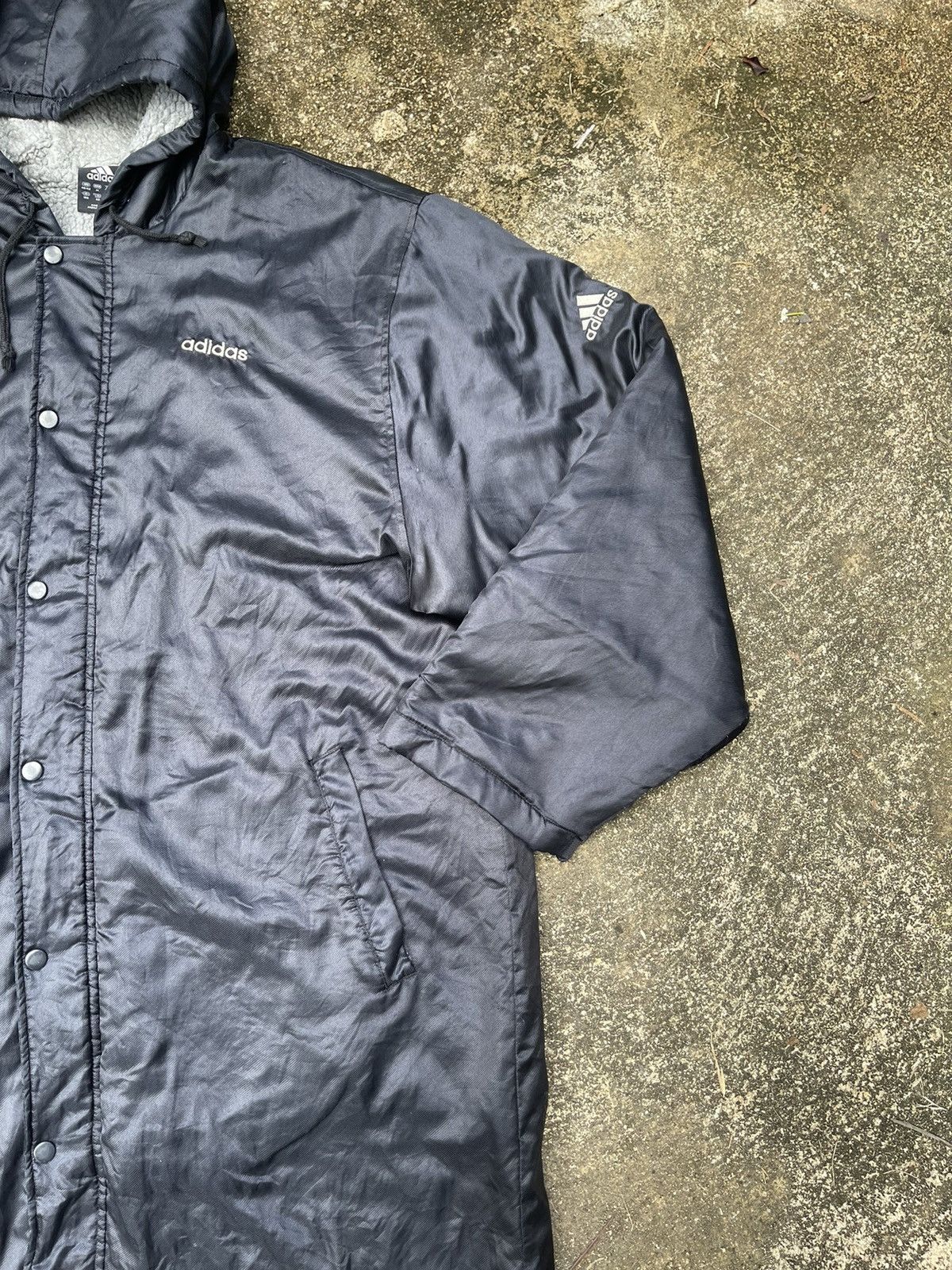 Adidas Vintage Adidas Long Hooded Fleece-Lined Coat (Black) Size US M / EU 48-50 / 2 - 10 Thumbnail