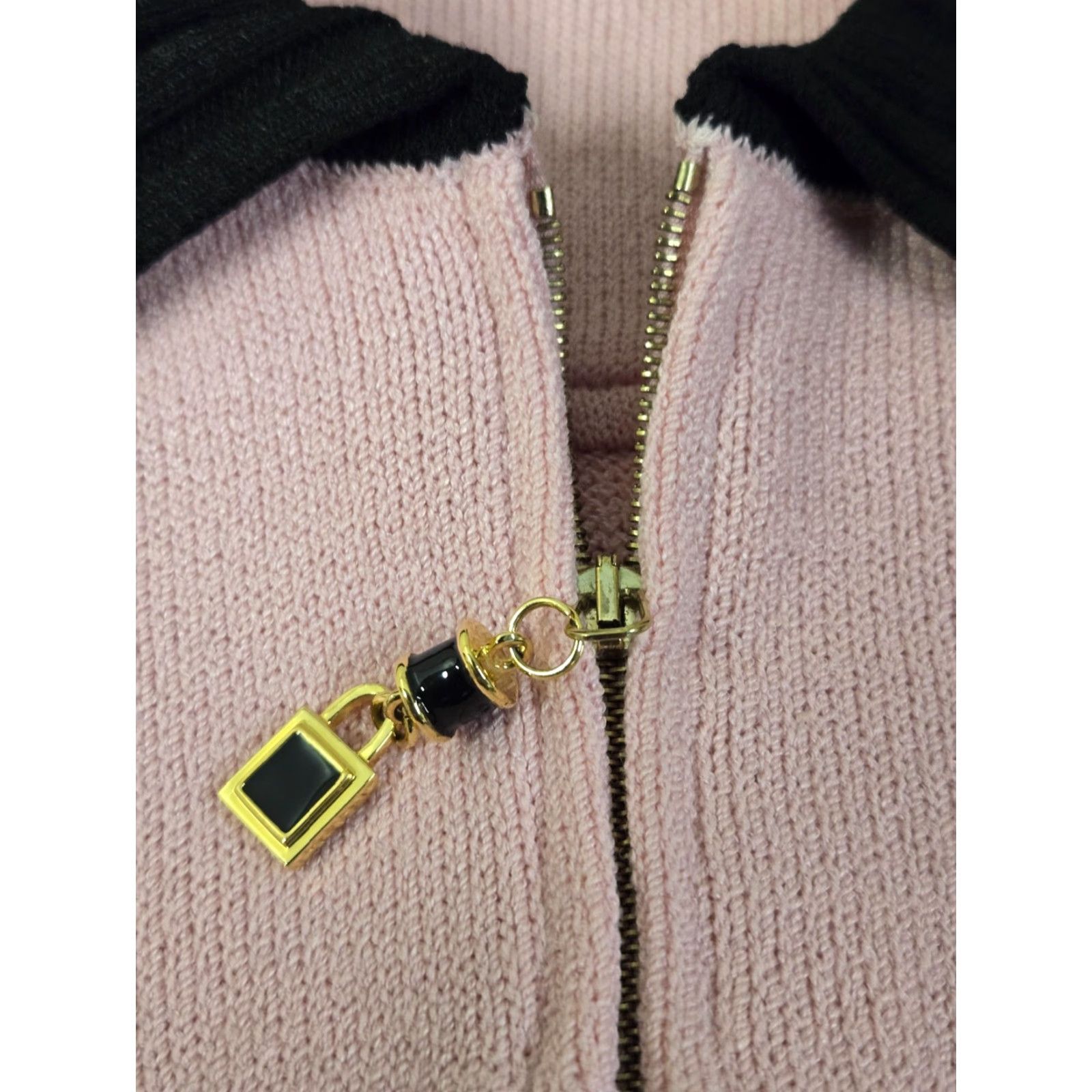 St. John VINTAGE St John Collection Sweater Womens Large Pink Black Zip Cardigan Jacket Gold Zip Size L / US 10 / IT 46 - 5 Thumbnail