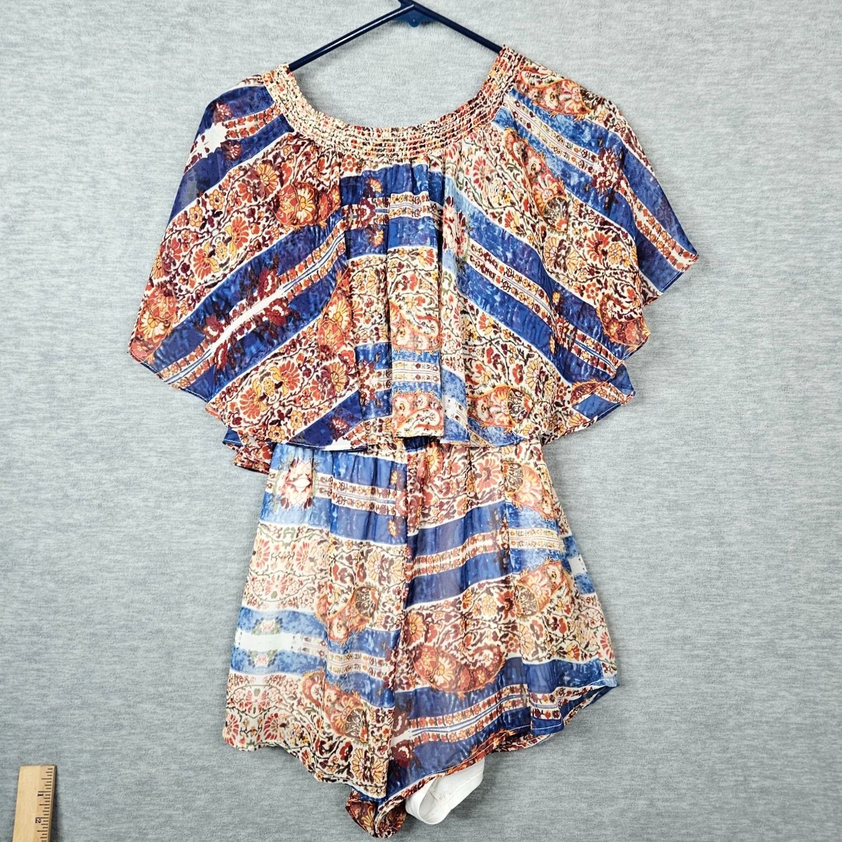Show Me Your MuMu Show Me Your MuMu Off-The-Shoulder Floral Print Jumpsuit Women's M Multicolor Short Sleeve Wide-Leg Pockets Size 32" / US 10 / IT 46 - 2 Thumbnail
