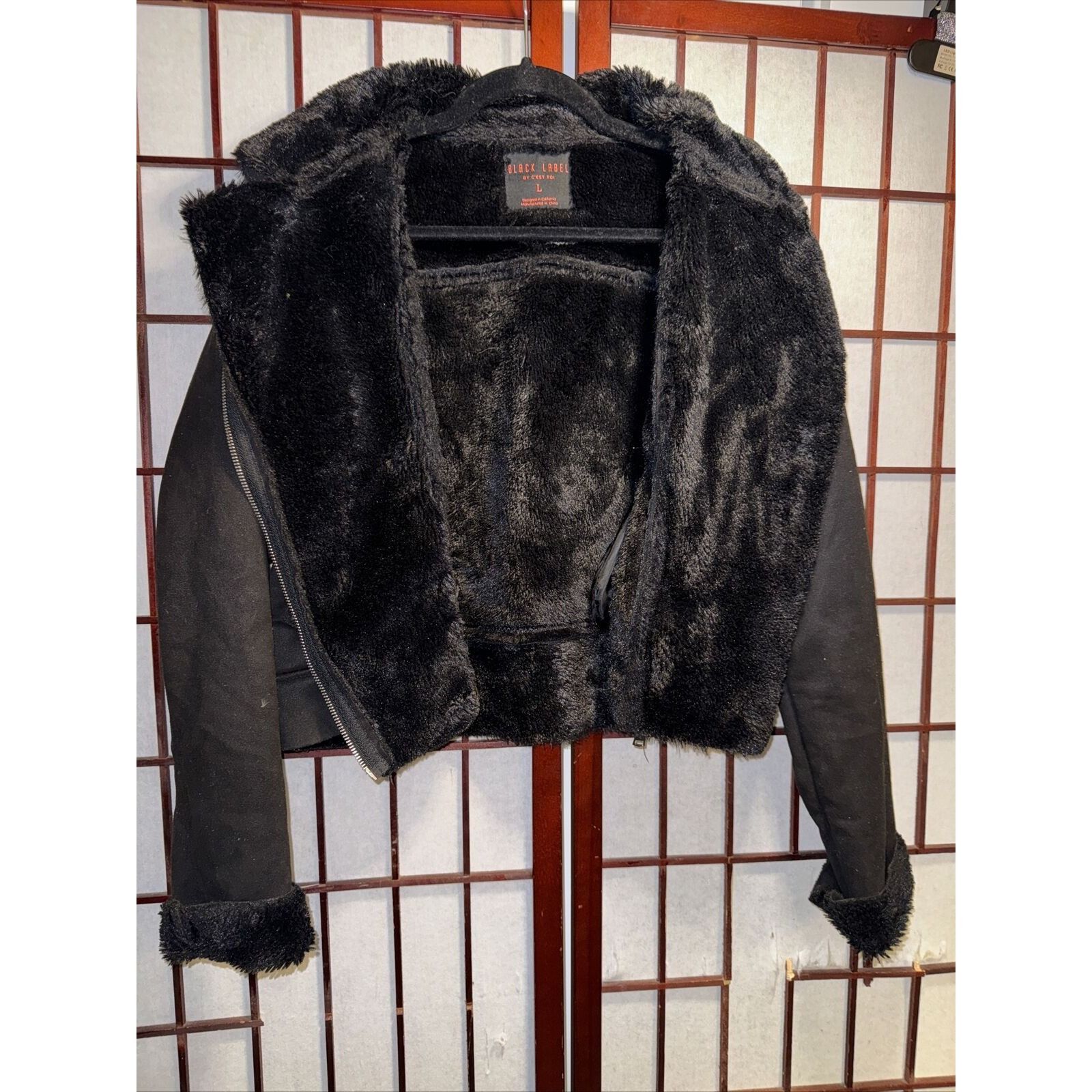 Black Label Black Label Cropped Biker Jacket Black Faux Suede Faux Shear Size L / US 10 / IT 46 - 13 Thumbnail
