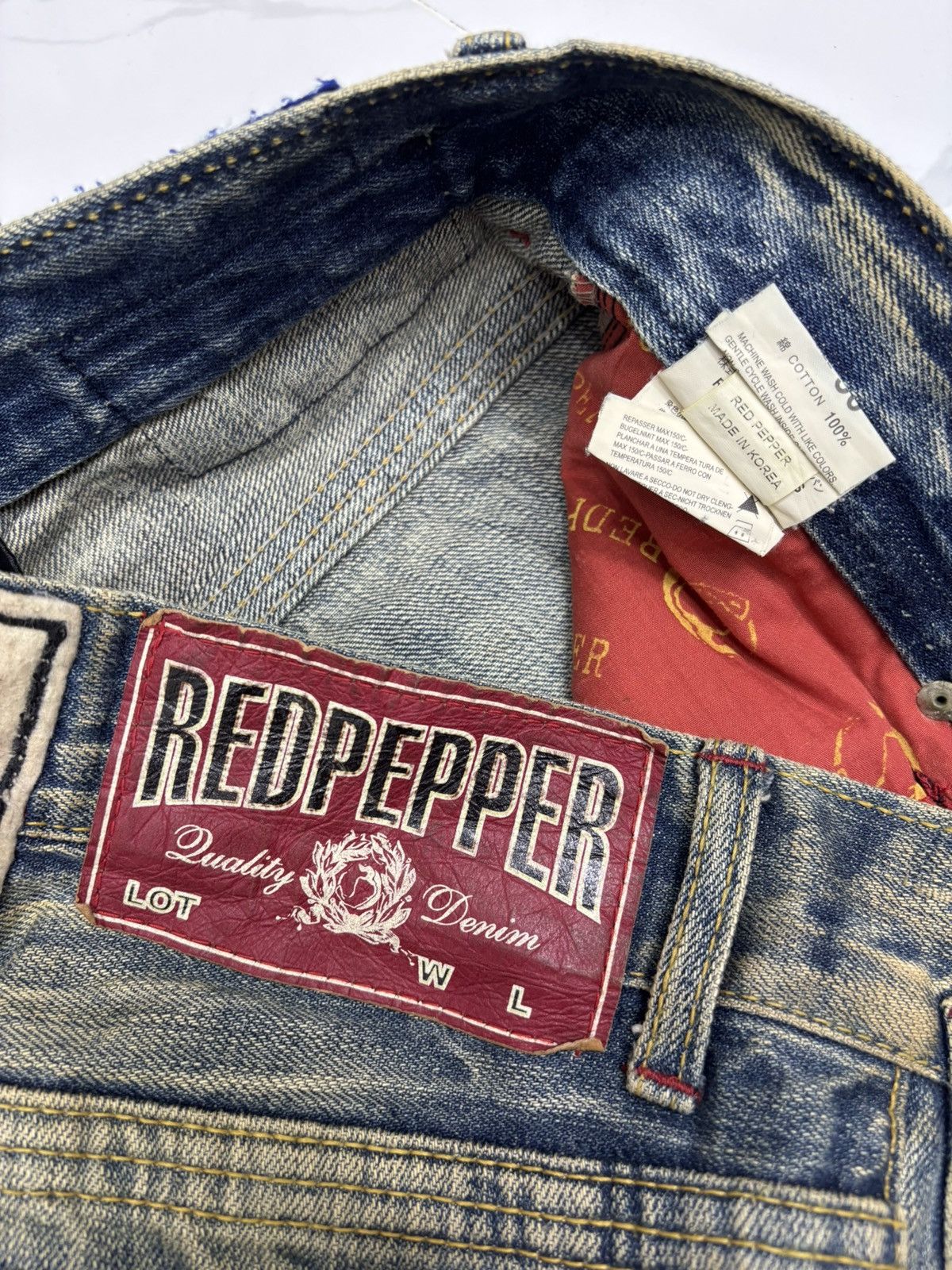 If Six Was Nine Rare Red Pepper Japan Patchwork Denim Jeans Size US 32 / EU 48 - 13 Thumbnail