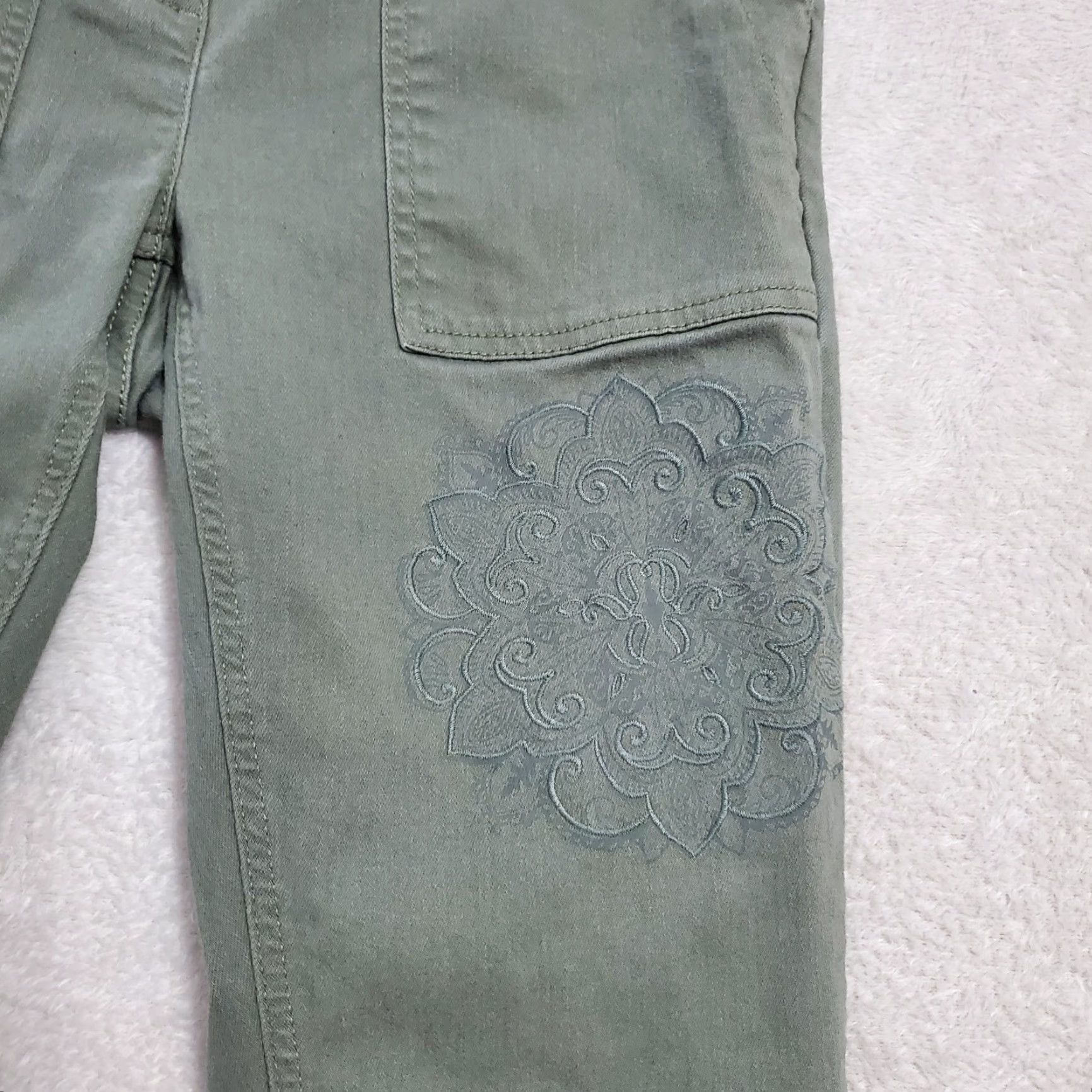J. Jill VINTAGE J Jill Pants Women Petite 4 Olive Green Embroidered Mid Rise Skinny Cargo Jeans Girls Womens Size 27" / US 4 / IT 40 - 5 Thumbnail