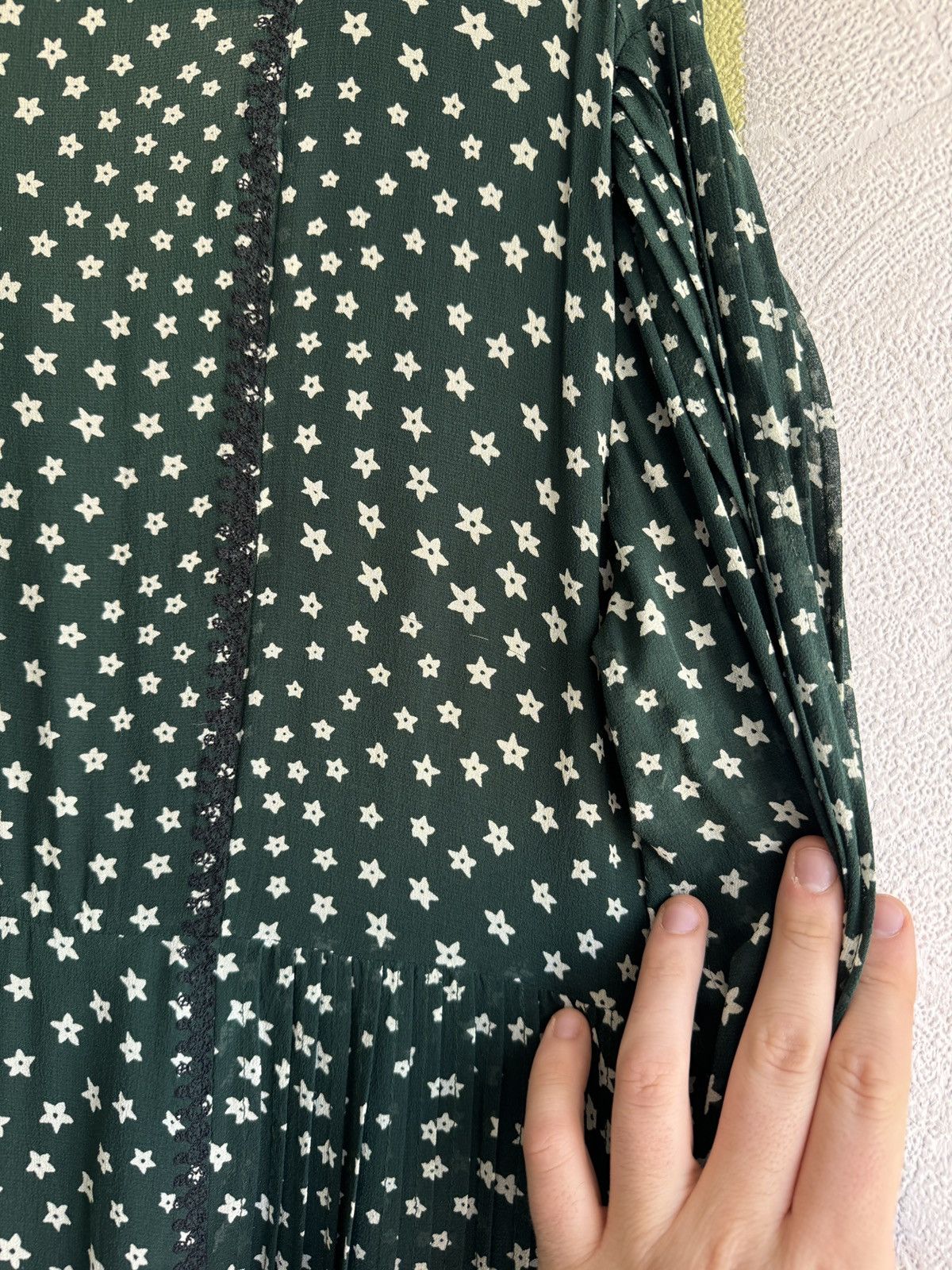 Other Brora Silk Star Print Embroidered Dress Dark Green Size L / US 10 / IT 46 - 8 Thumbnail