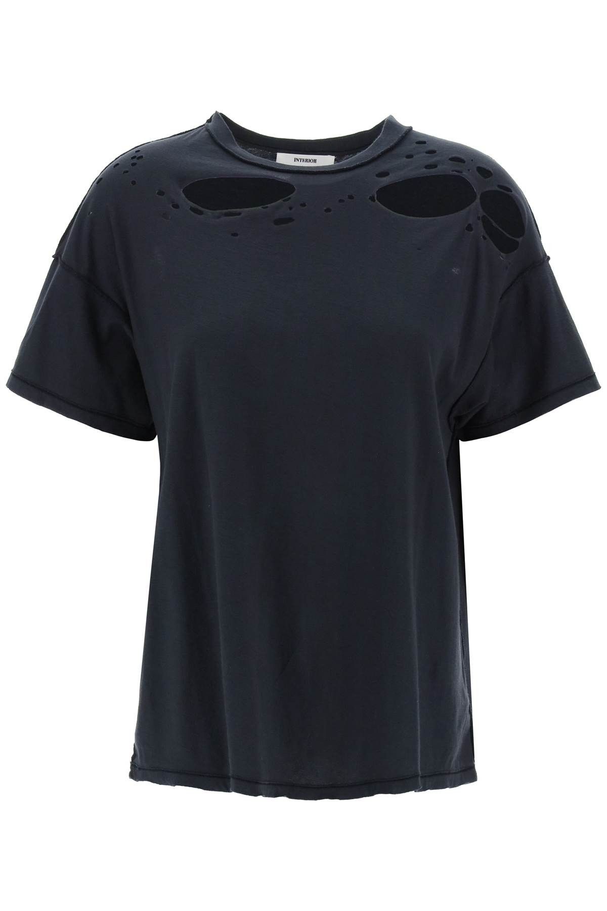 image of Interior NYC Mandy Destroyed-Effect T-Shirt in Nero, Women's (Size Small)