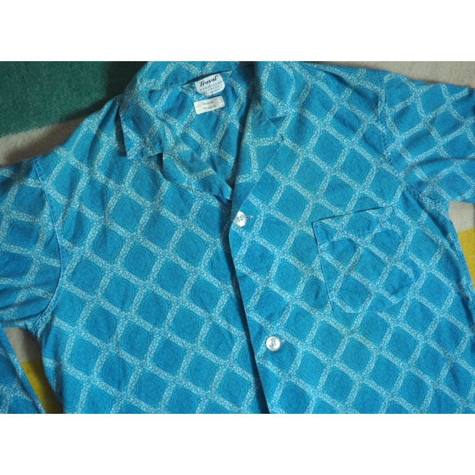 Vintage VTG Truval 60s 70s Shirt Hippy Boho Madras Blue Button Womens L Size L / US 10 / IT 46 - 3 Thumbnail