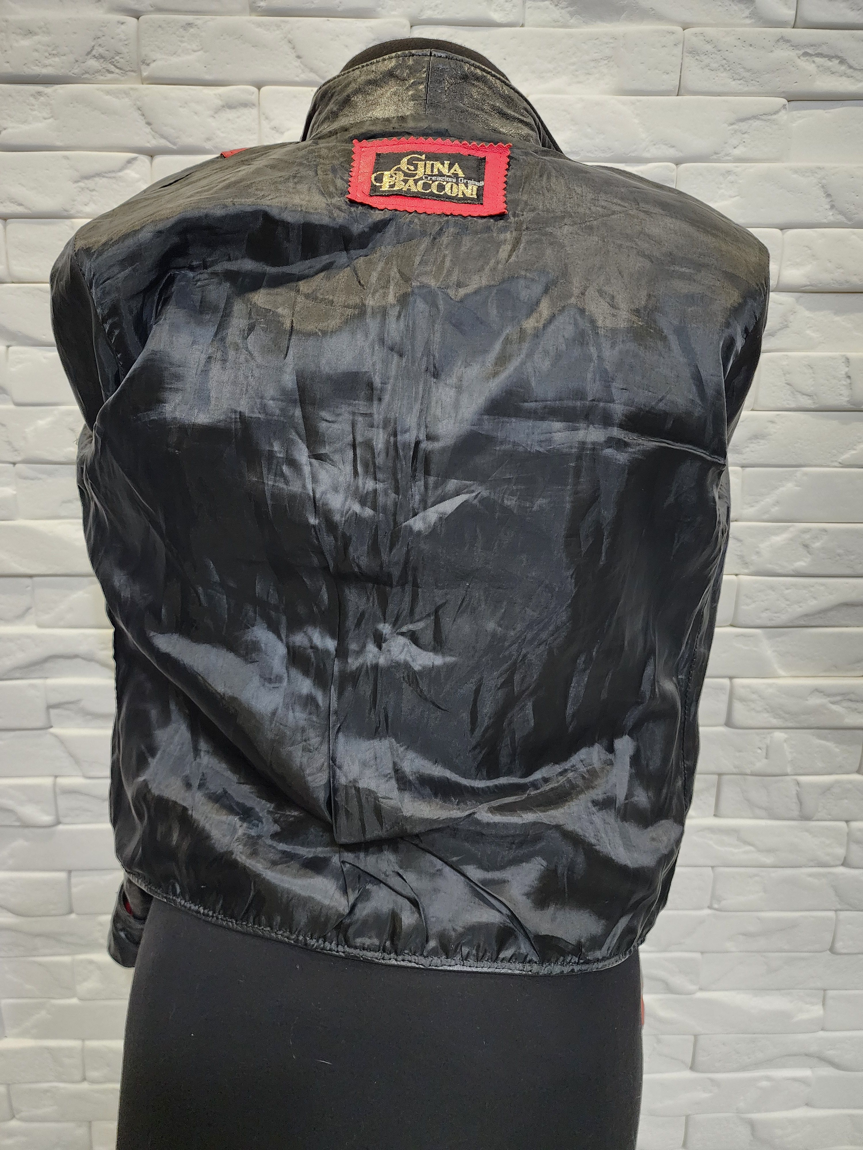 Genuine Leather Women's black leather jacket with red inserts. Size XS / US 0-2 / IT 36-38 - 7 Thumbnail