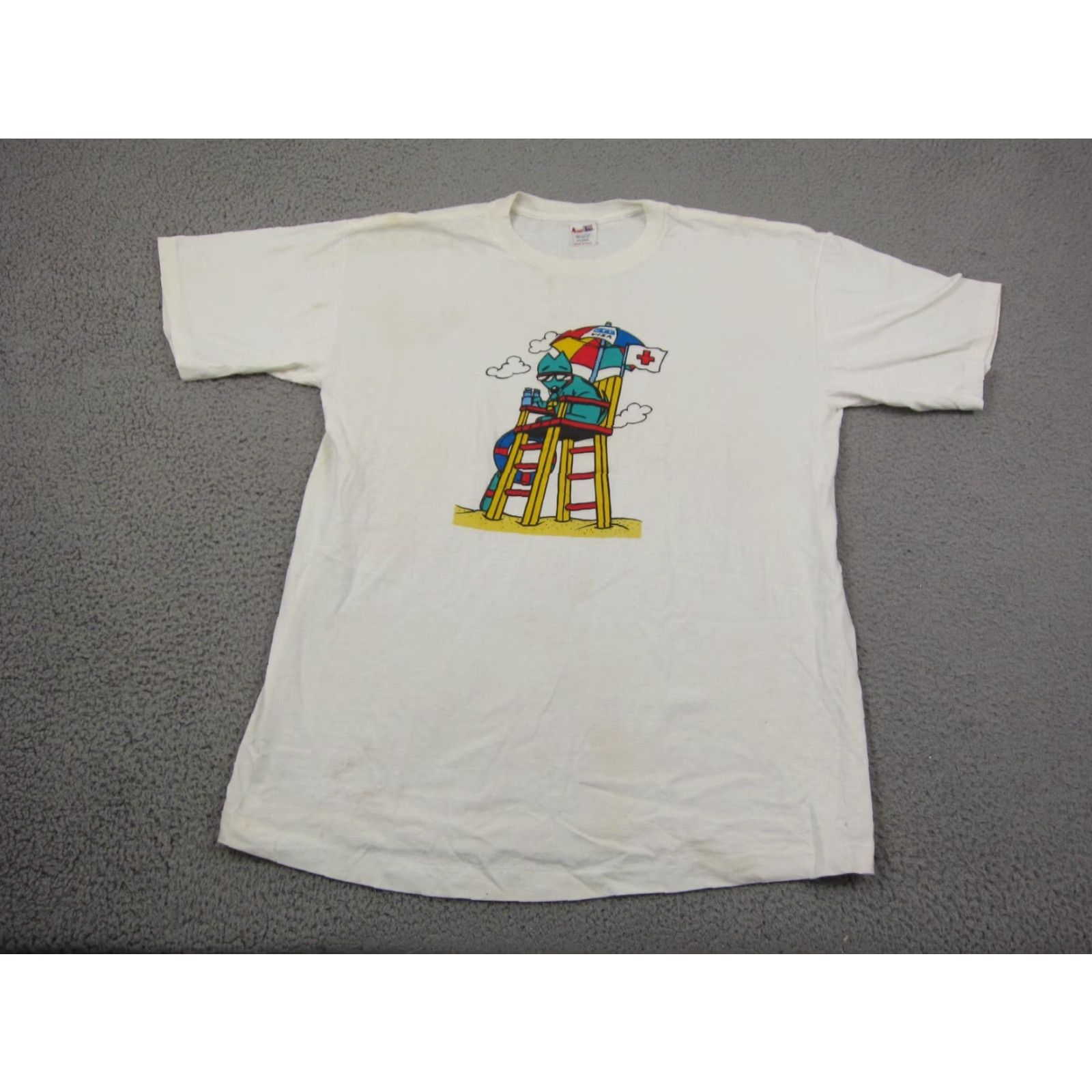 Vintage Vintage Visa Shirt Mens XL White Dog Lifeguard 90s USA GTE Ameritees T-Shirt Short Sleeve Crew Neck Cotton Jersey Regular Fit Size US XL / EU 56 / 4 - 2 Thumbnail