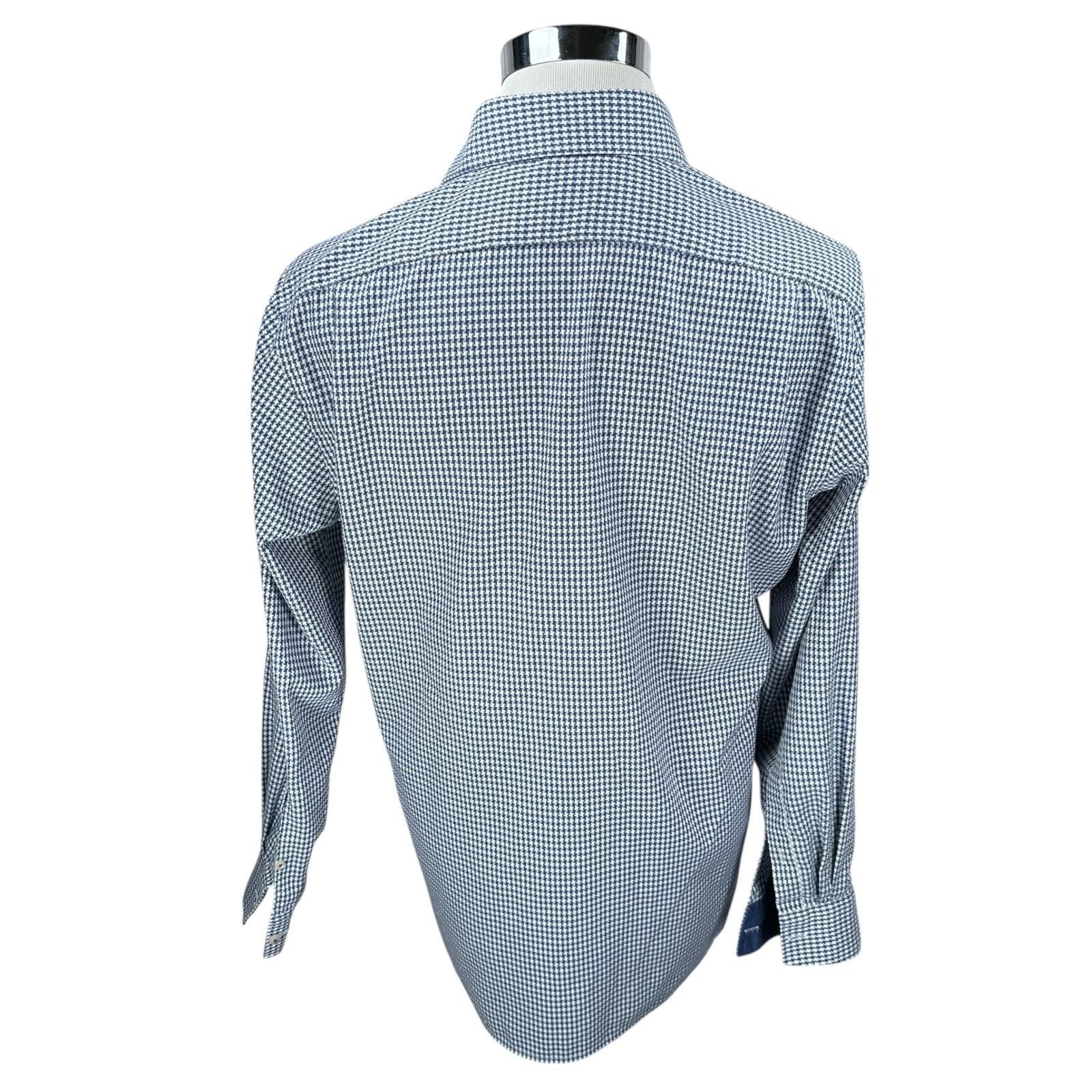 Other Olymp Luxor Dress Shirt Mens 16.5 42 Blue Houndstooth Cotton Size US L / EU 52-54 / 3 - 5 Thumbnail