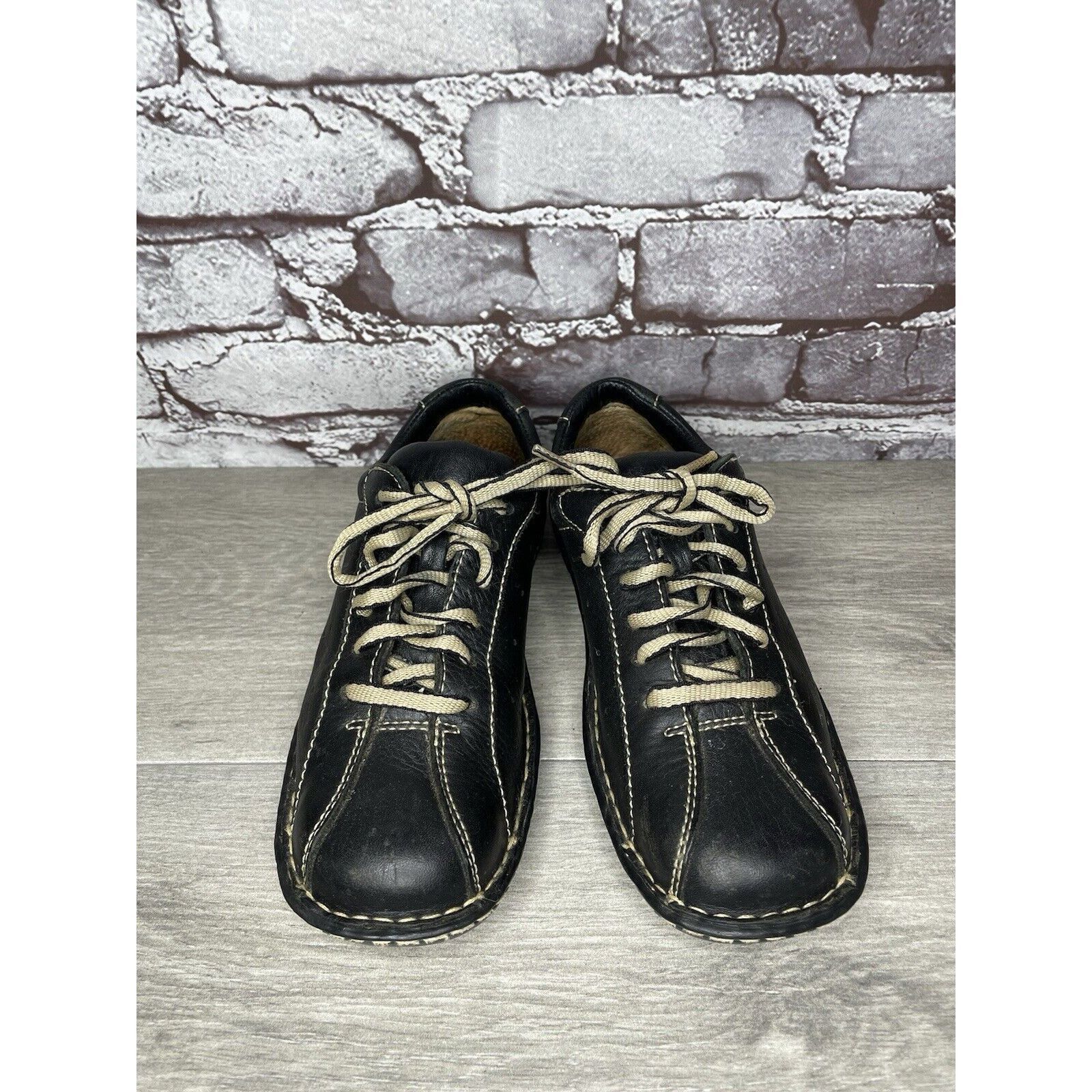 Born Born Black Leather Bicycle Lace Up Casual Comfort Shoes Wome Size US 6.5 / IT 36.5 - 14 Thumbnail