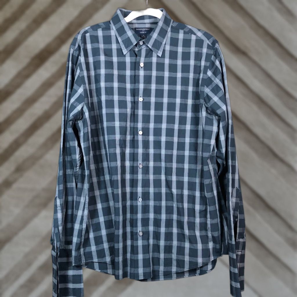 Banana Republic Banana Republic Mens Shirt Blue Plaid Button-Down Classic Fit 100% Cotton M Size US M / EU 48-50 / 2 - 1 Thumbnail
