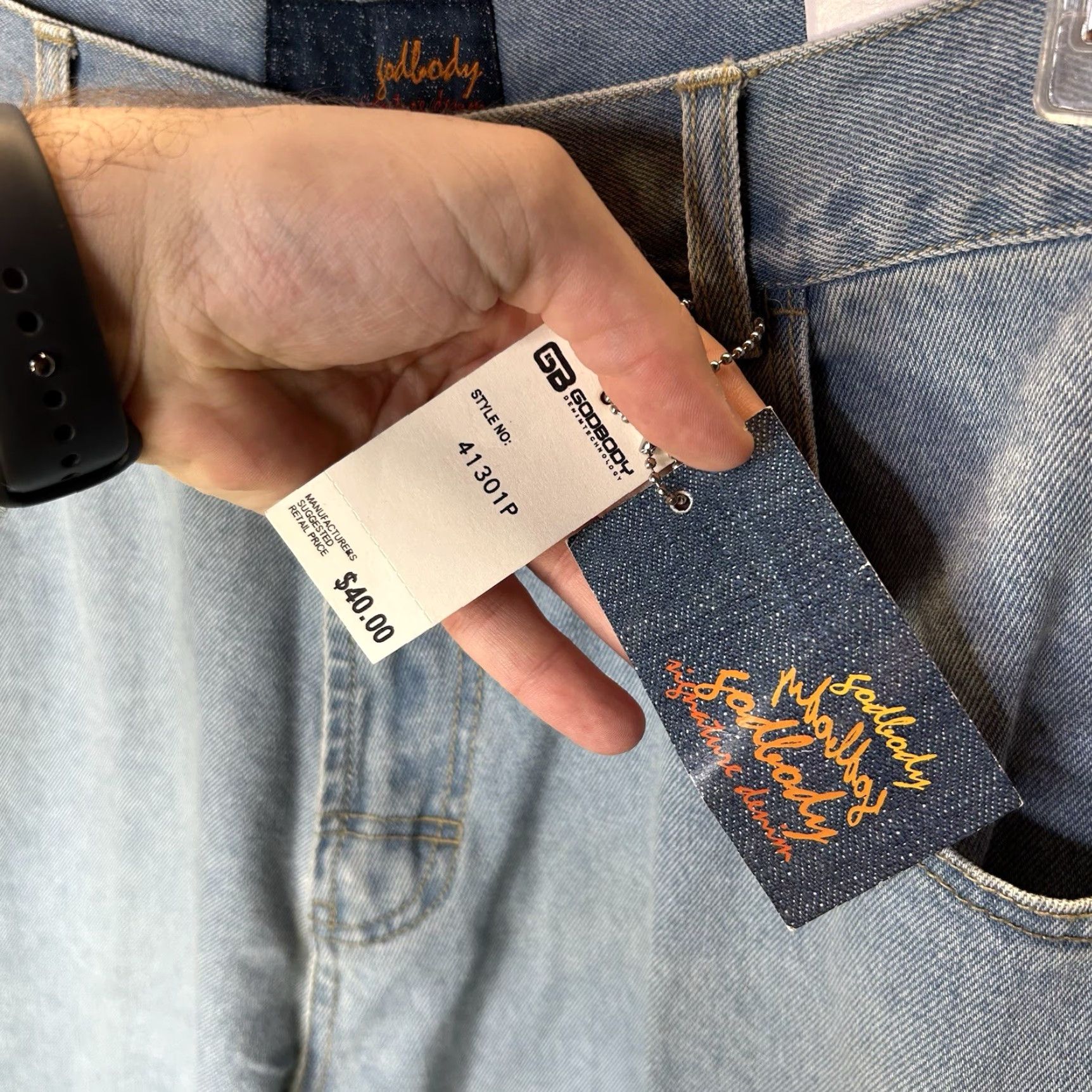 Denime VINTAGE Godbody Jeans Carpenter 36x31 Men Regular Denim Blue 5-Pocket Hip-Hop 90s Style Size US 36 / EU 52 - 3 Thumbnail