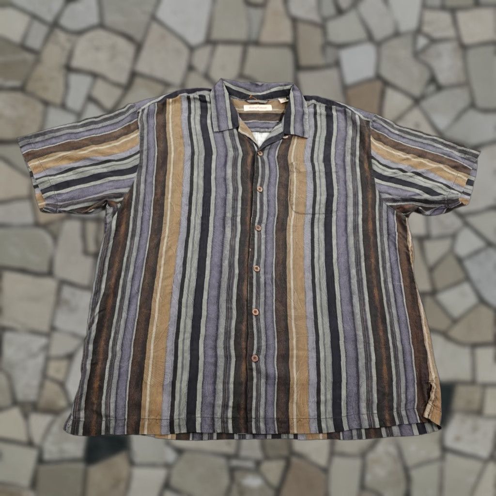 Tommy Bahama VINTAGE Tommy Bahama Shirt Men 2XL Striped Silk Camp Button-Up Brown Gray Black Short Sleeve Adult 2XL Beach Tropical Mens Size US XXL / EU 58 / 5 - 1 Thumbnail