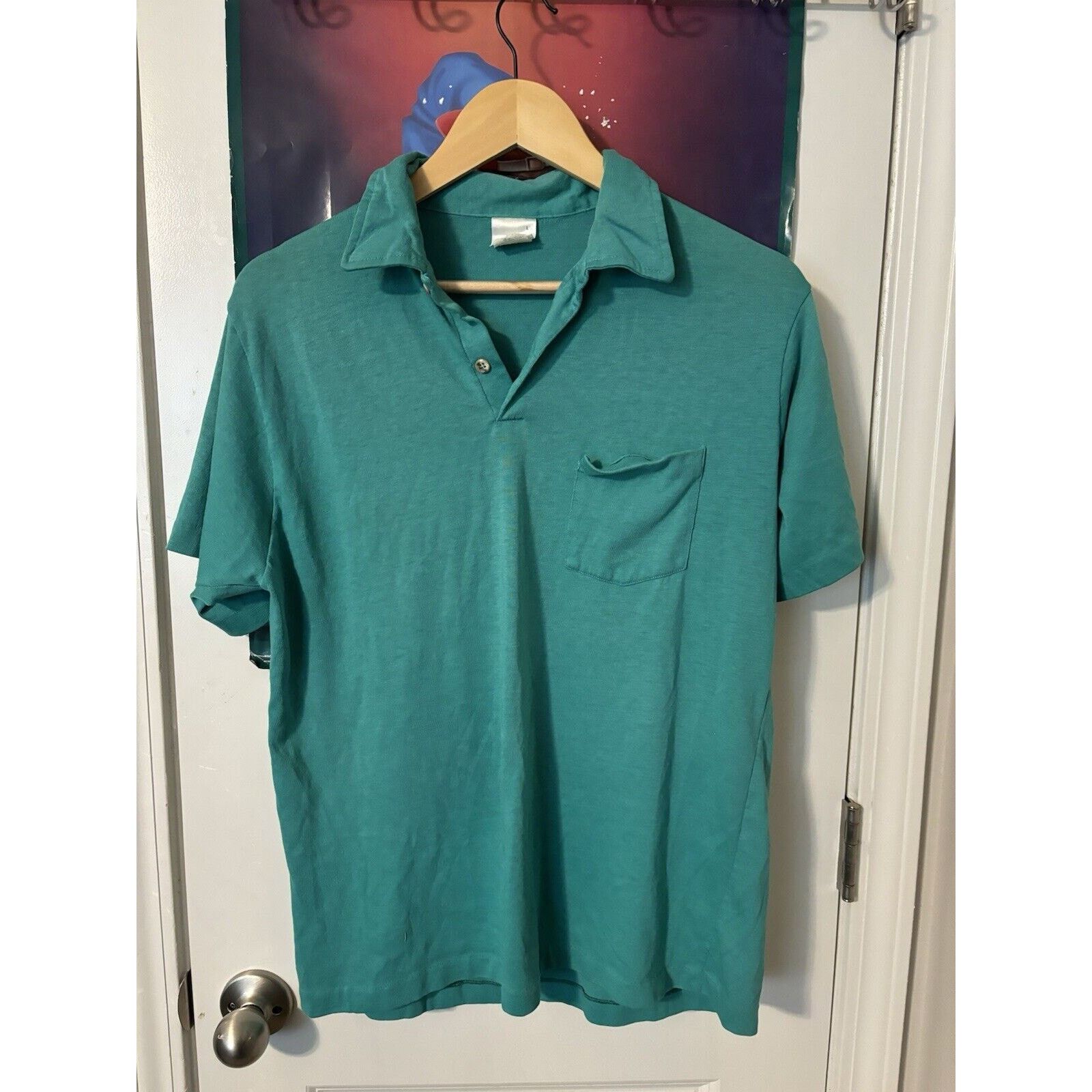 vintage 60s aqua blue thin distressed polo donegal large