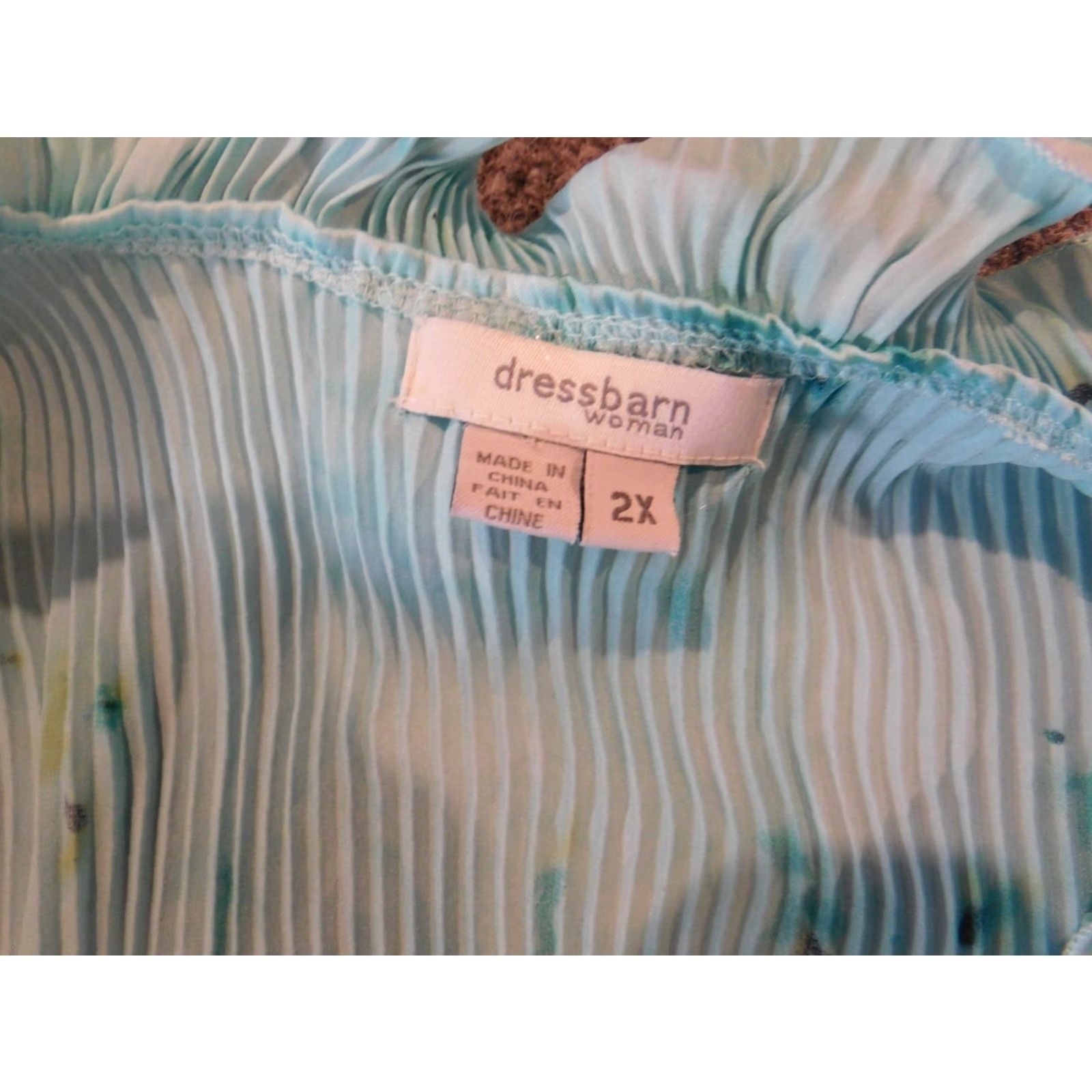 Vintage Dressbarn Blouse 2X Plus Blue Open Cardigan Top Short Sleeve Crew Neck Pullover Casual Polyester Rayon Geometric Ruffle Basic Womens 2X+ Size XXL / US 16-18 / IT 52-54 - 4 Thumbnail