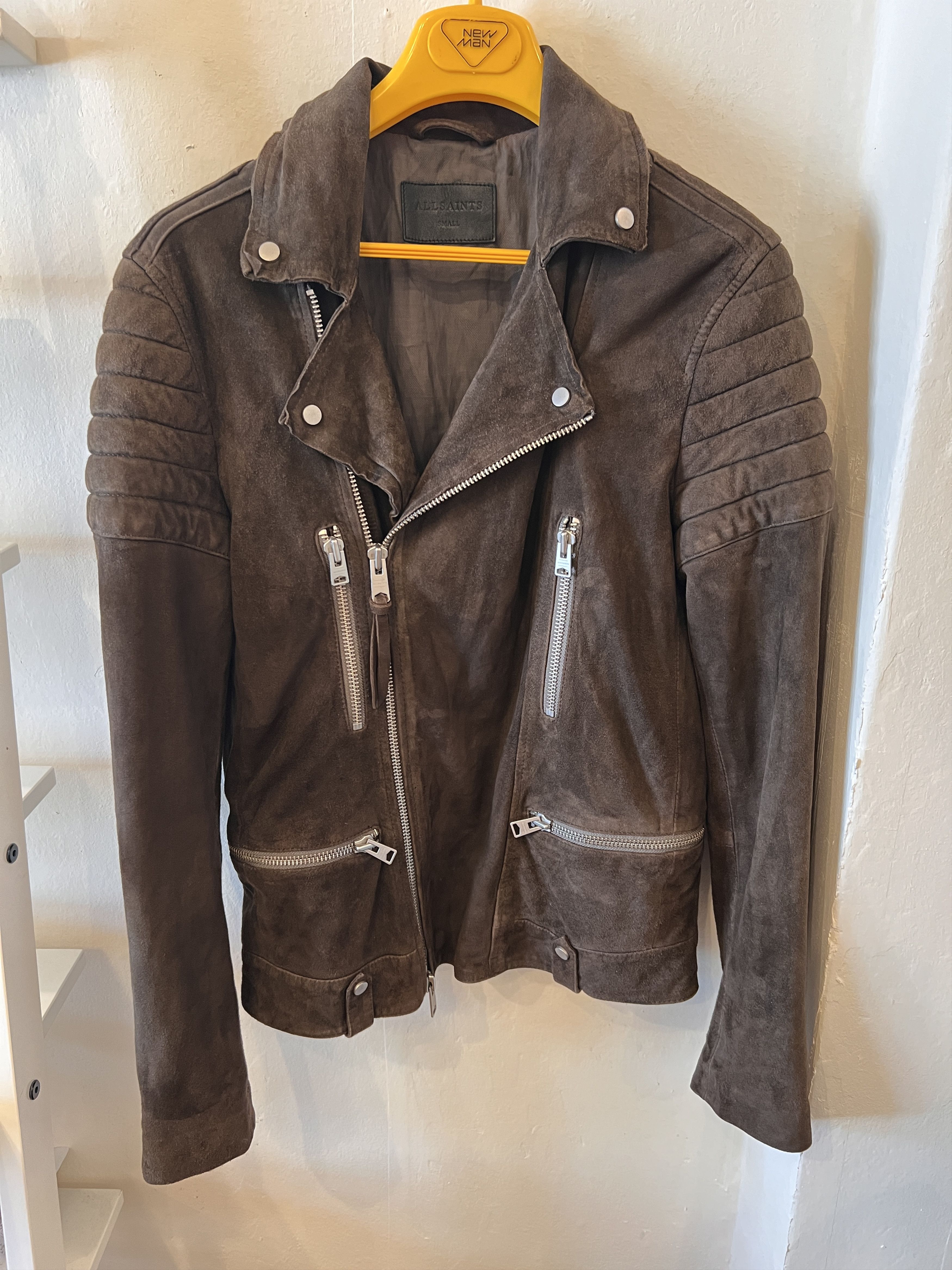 image of Allsaints Light Suede Leather Jacket in Brown, Men's (Size Small)