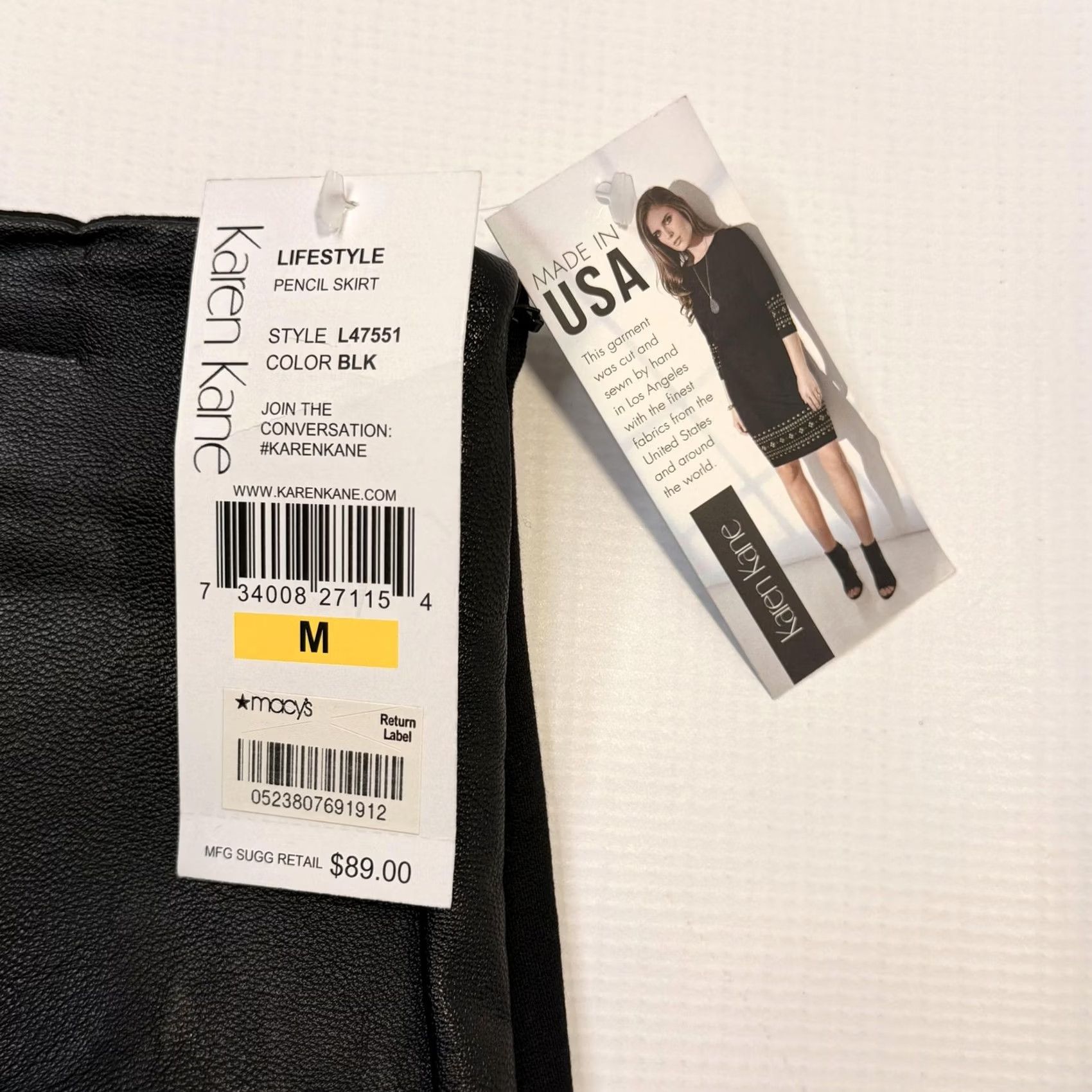Vintage Karen Kane Skirt Womens M Black Faux Leather Pencil Lined Stretch USA Pull On Size 32" / US 10 / IT 46 - 4 Thumbnail