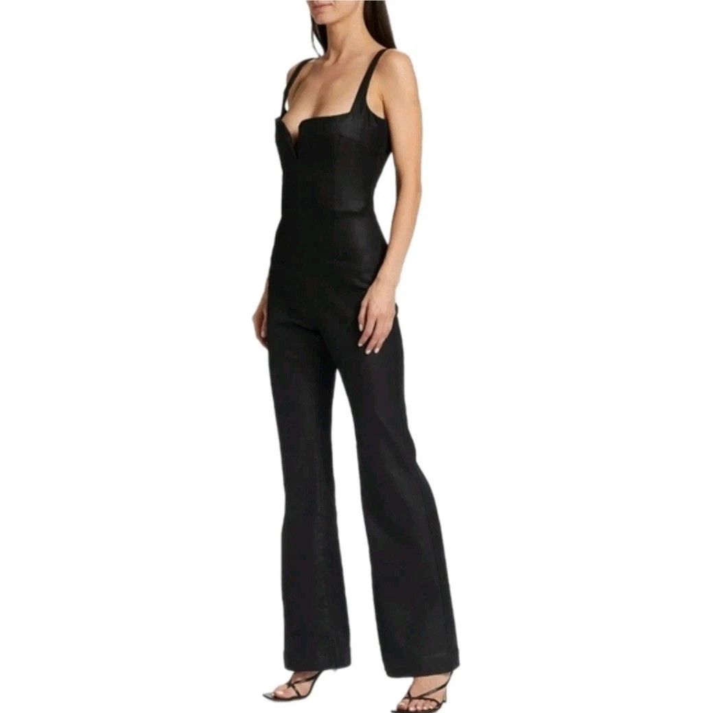 Jumpsuit Coated Denim Sleeveless Boot Leg Size Xs New Gift in Black, Women's (Size 24)