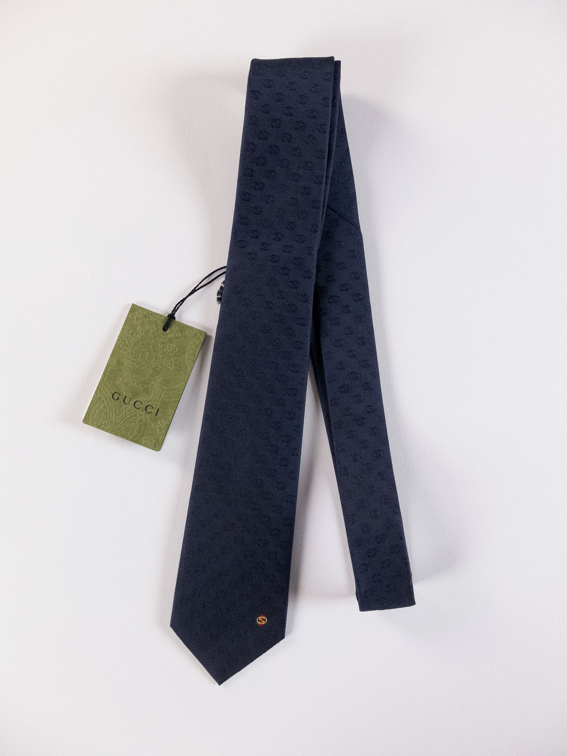Gucci GUCCI navy blue interlocking G logo motif silk tie authentic Size ONE SIZE - 1 Thumbnail