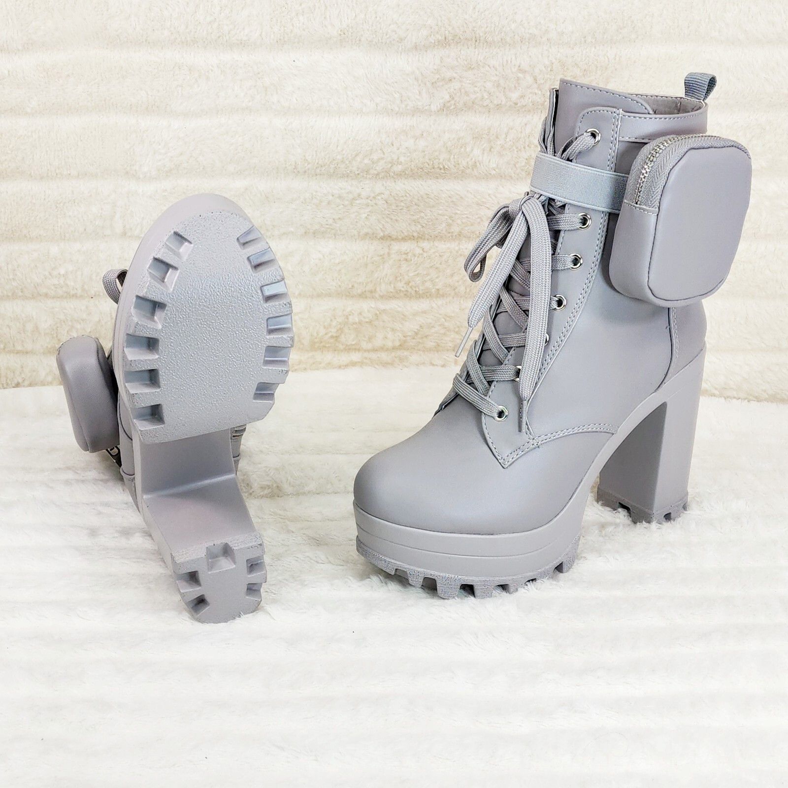 Other Secrets Grey Chunky Block Heel Side Purse/Pouch Ankle Boots Size US 7 / IT 37 - 4 Thumbnail