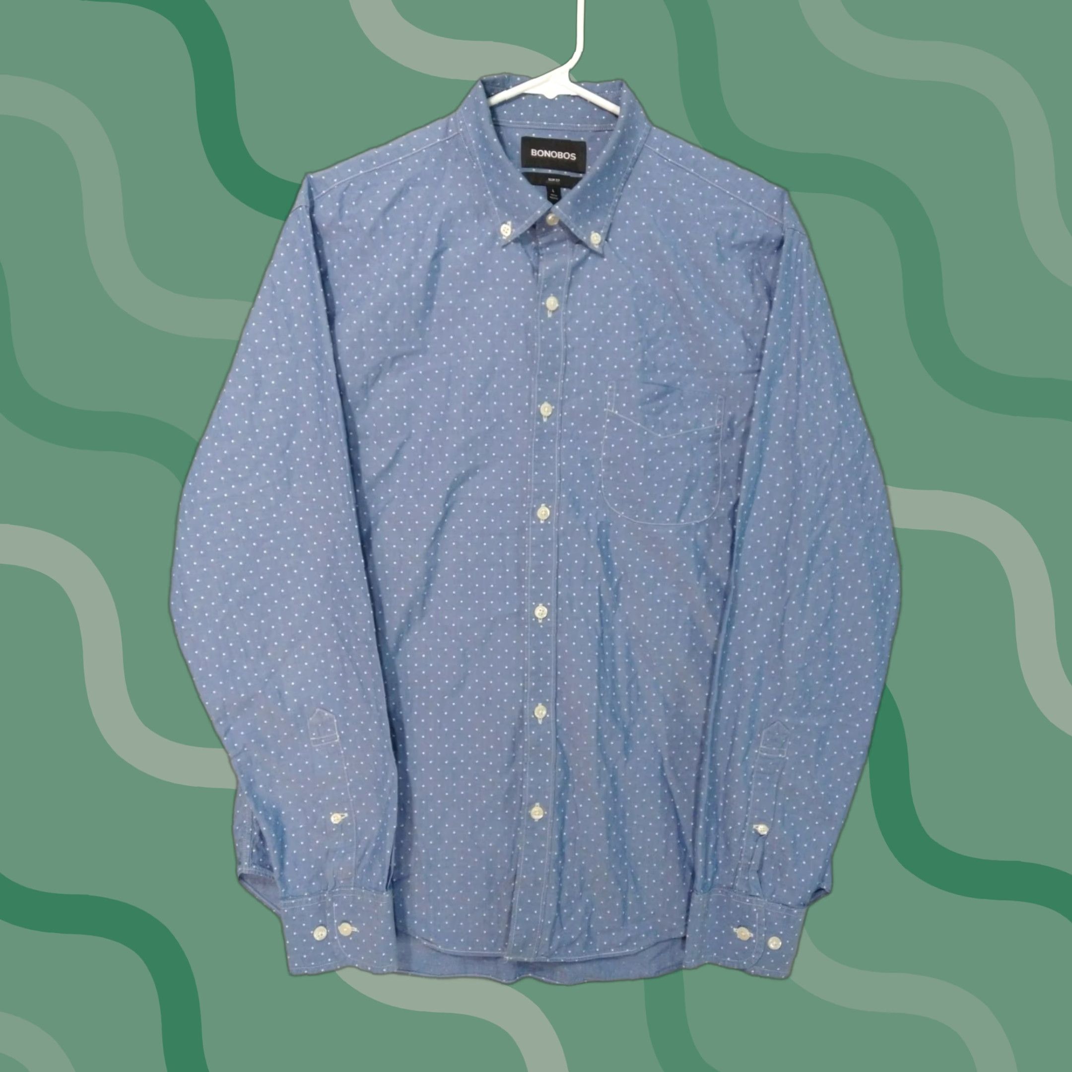 Bonobos Bonobos Shirt Mens Blue Polka Dot Slim Fit Long Sleeve Button-Down Cotton Adult Large Blue 44in Chest Classic Preppy Mens Size US L / EU 52-54 / 3 - 1 Thumbnail
